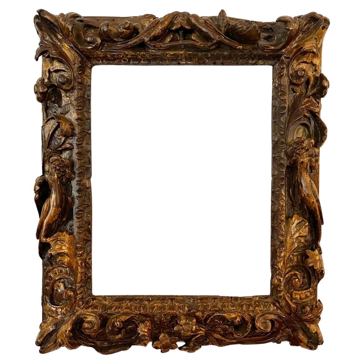 Antique 16th century Rare Venetian Hand-Carved Walnut Polychromed Frame