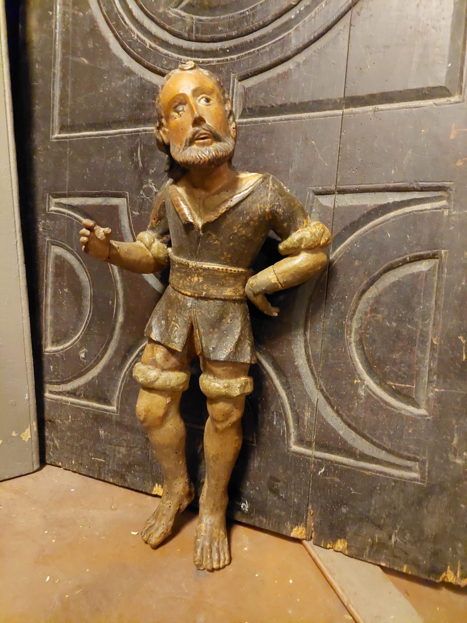 Spanish Antique 16th Century Wooden Statue, Historical Figure from Spain