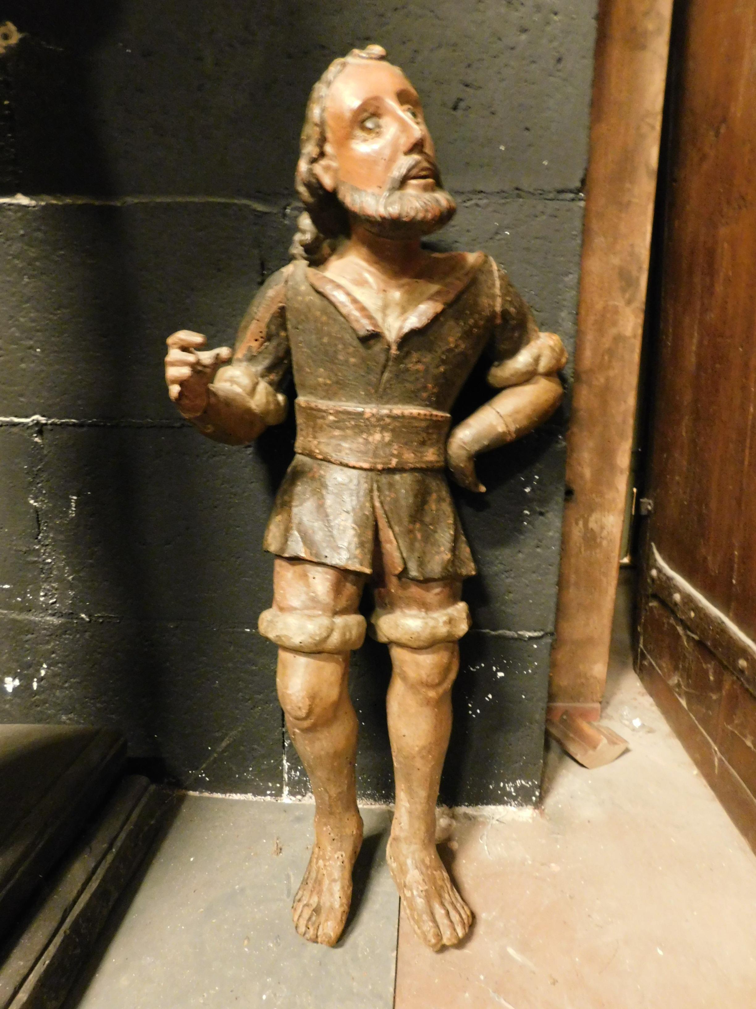 Hand-Carved Antique 16th Century Wooden Statue, Historical Figure from Spain