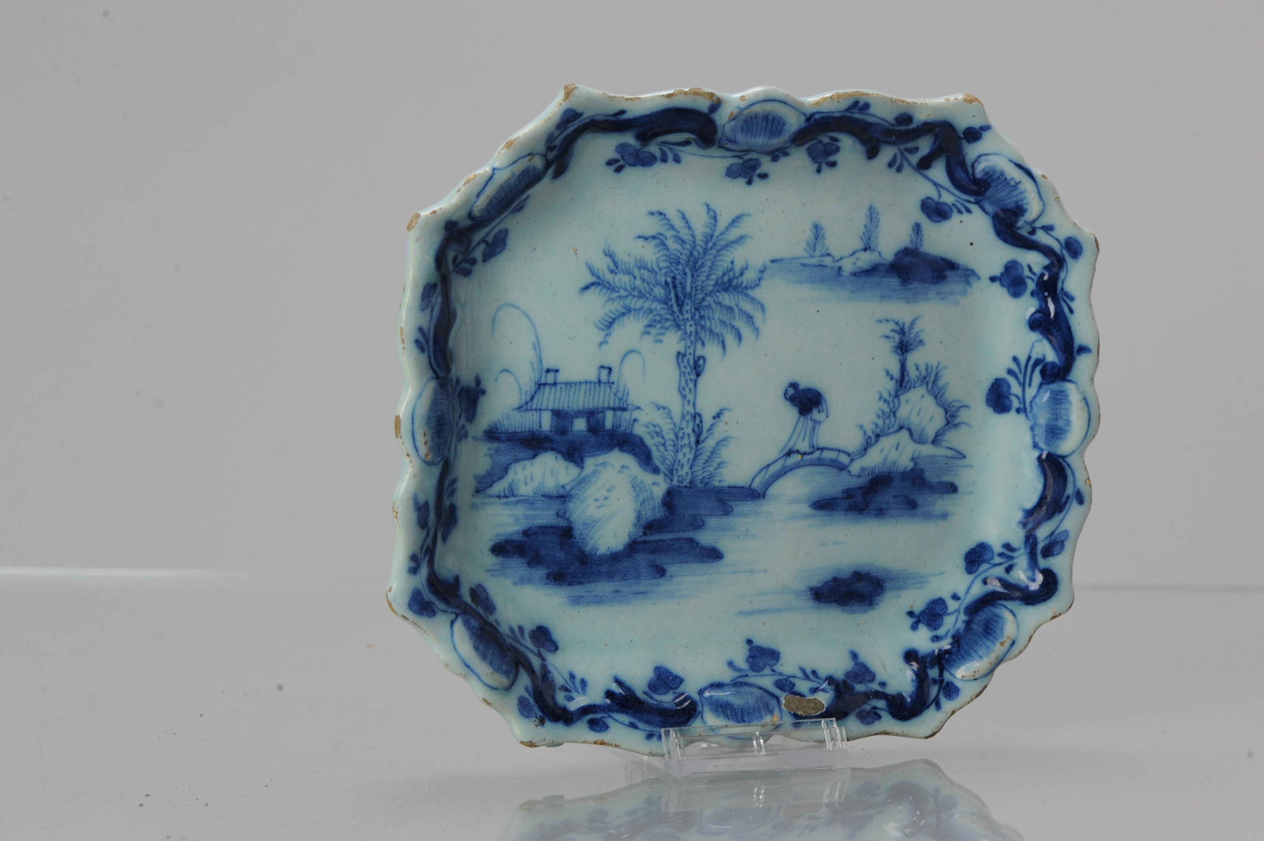 Antique 17/18th C Dutch Tray Plate Charger Delftware Delft Blue Figures 8