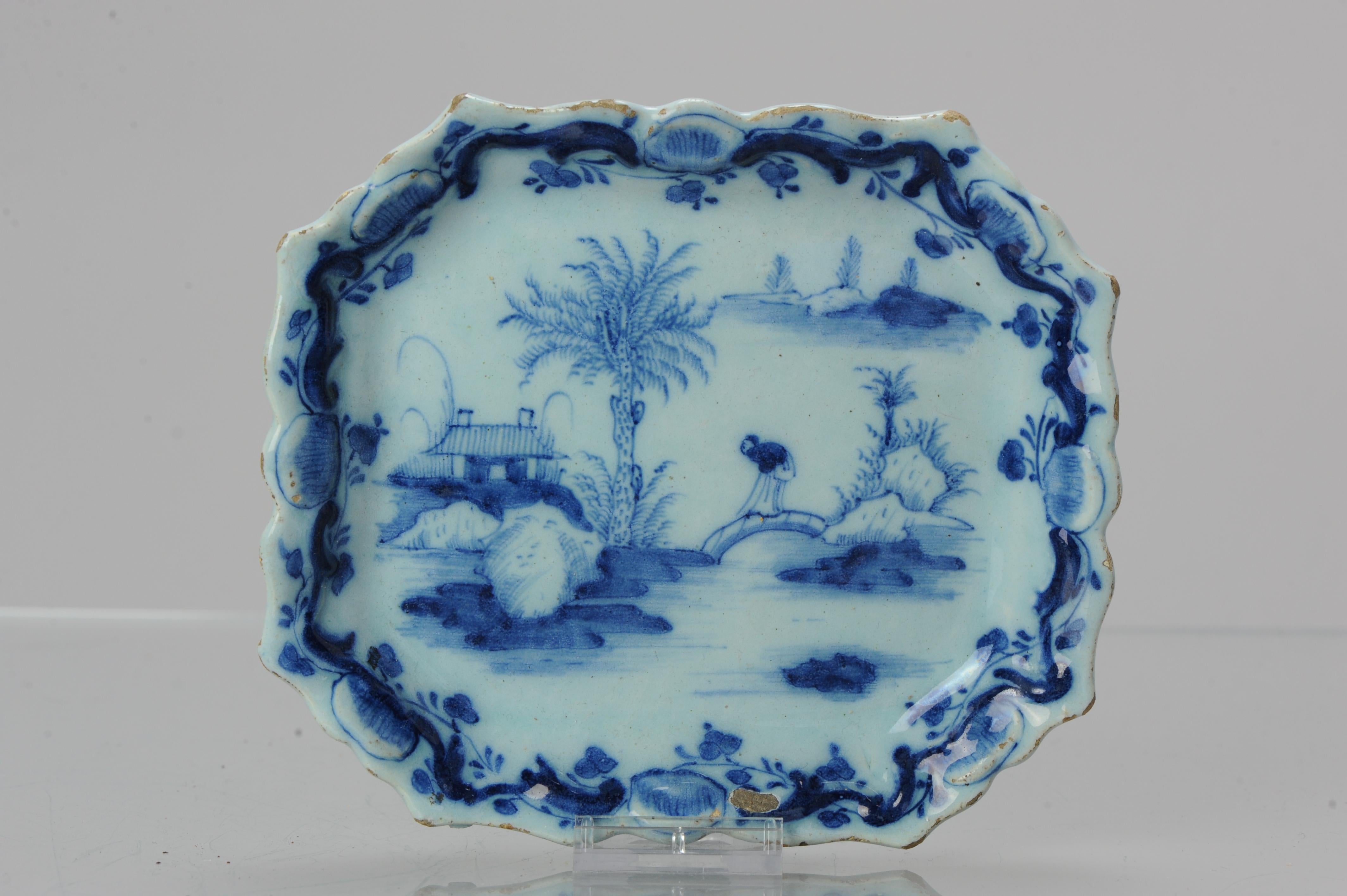 Description

Very cool 17/18C Delft Porcelain tray with hand painted decoration.

Inspired on Chinese pieces from the mid 17th cnetury. Very interesting scene of figure in a landscape.

Condition
typical fritting only. Size 168x22mm