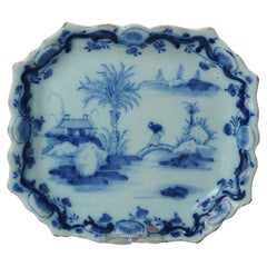 Antique 17/18th C Dutch Tray Plate Charger Delftware Delft Blue Figures