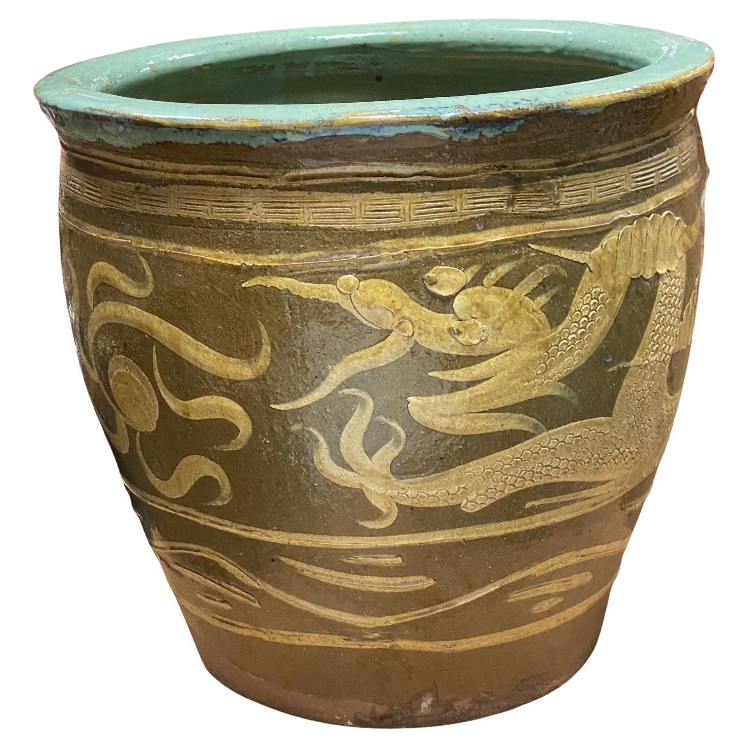 Antique 17" inch Chinese Century Egg Pot Art Pottery Holder Planter