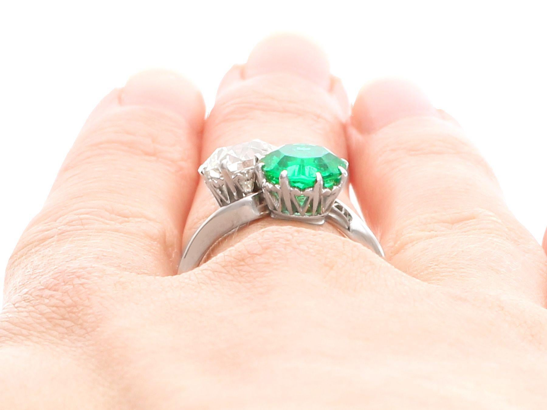 Antique 1.70 Carat Colombian Emerald and 2.18 Carat Diamond Platinum Twist Ring For Sale 3