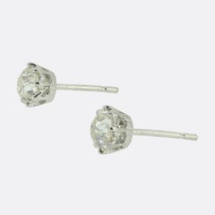 Antique 1.70 Carat Old Cut Diamond Stud Earrings