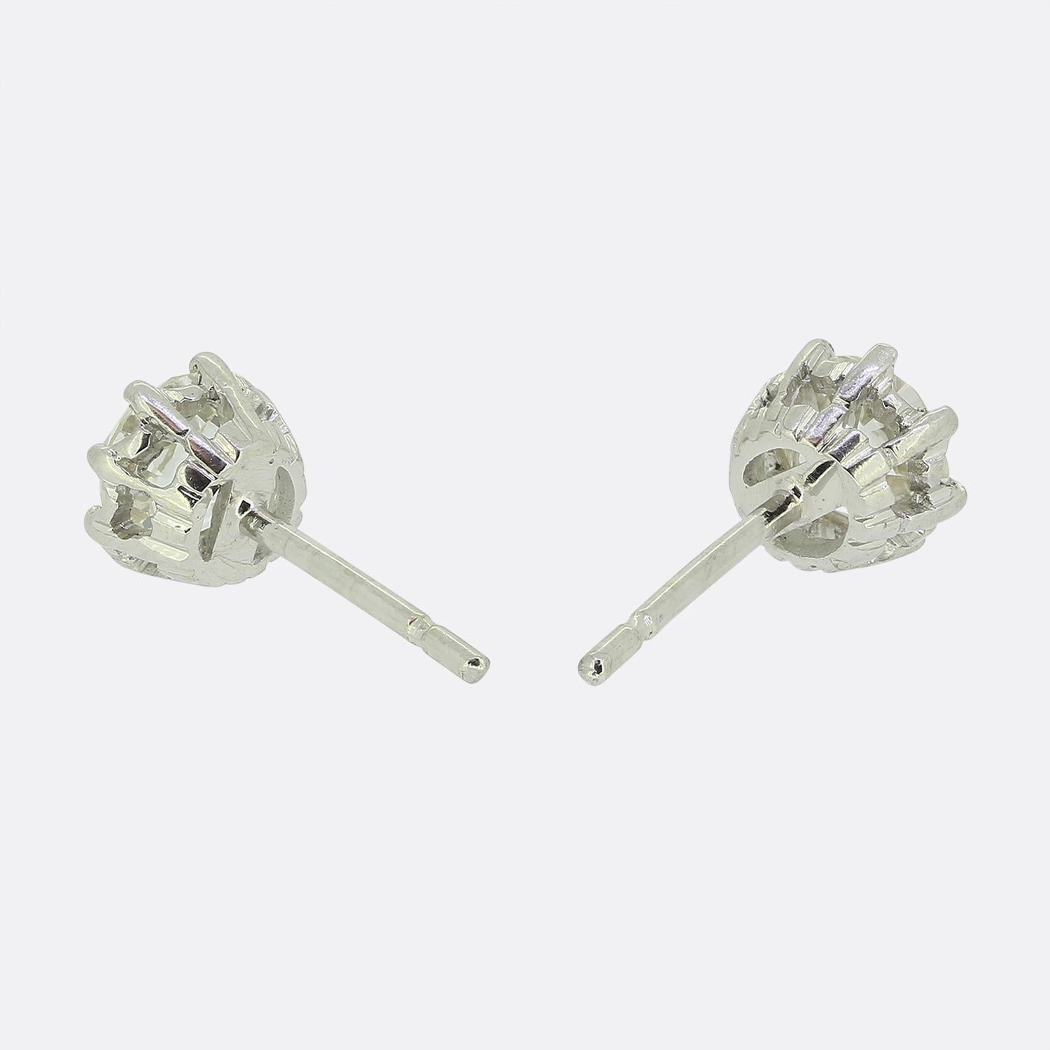 Old Mine Cut Antique 1.70 Carat Old Cut Diamond Stud Earrings For Sale