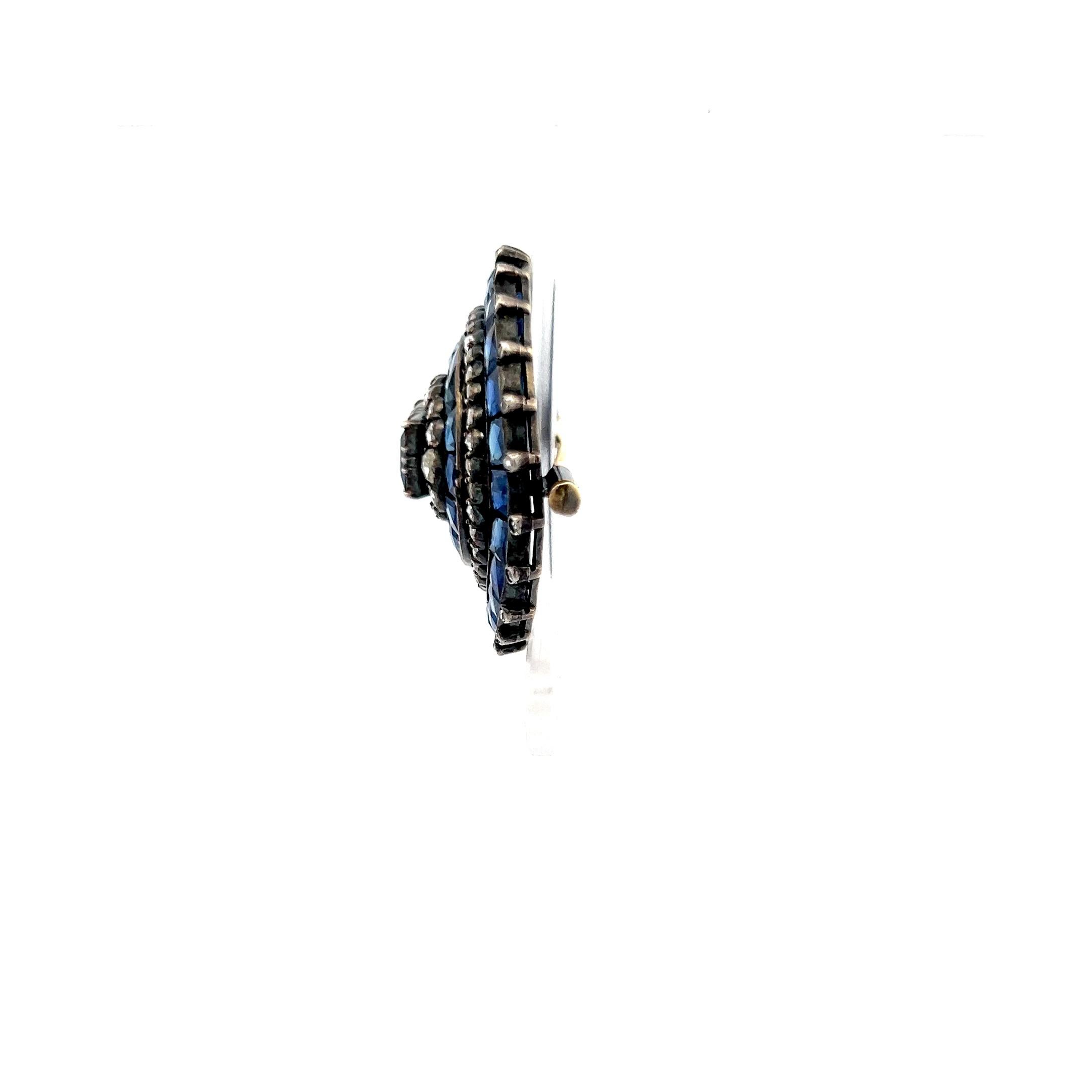 Antique 1.70 Carat Single Cut Diamonds and 16.45 Carat Sapphire Brooch For Sale 2