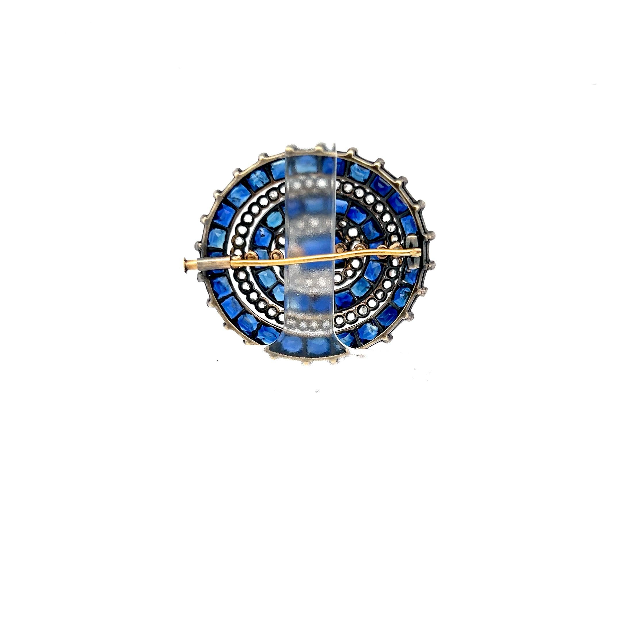 Antique 1.70 Carat Single Cut Diamonds and 16.45 Carat Sapphire Brooch For Sale 3