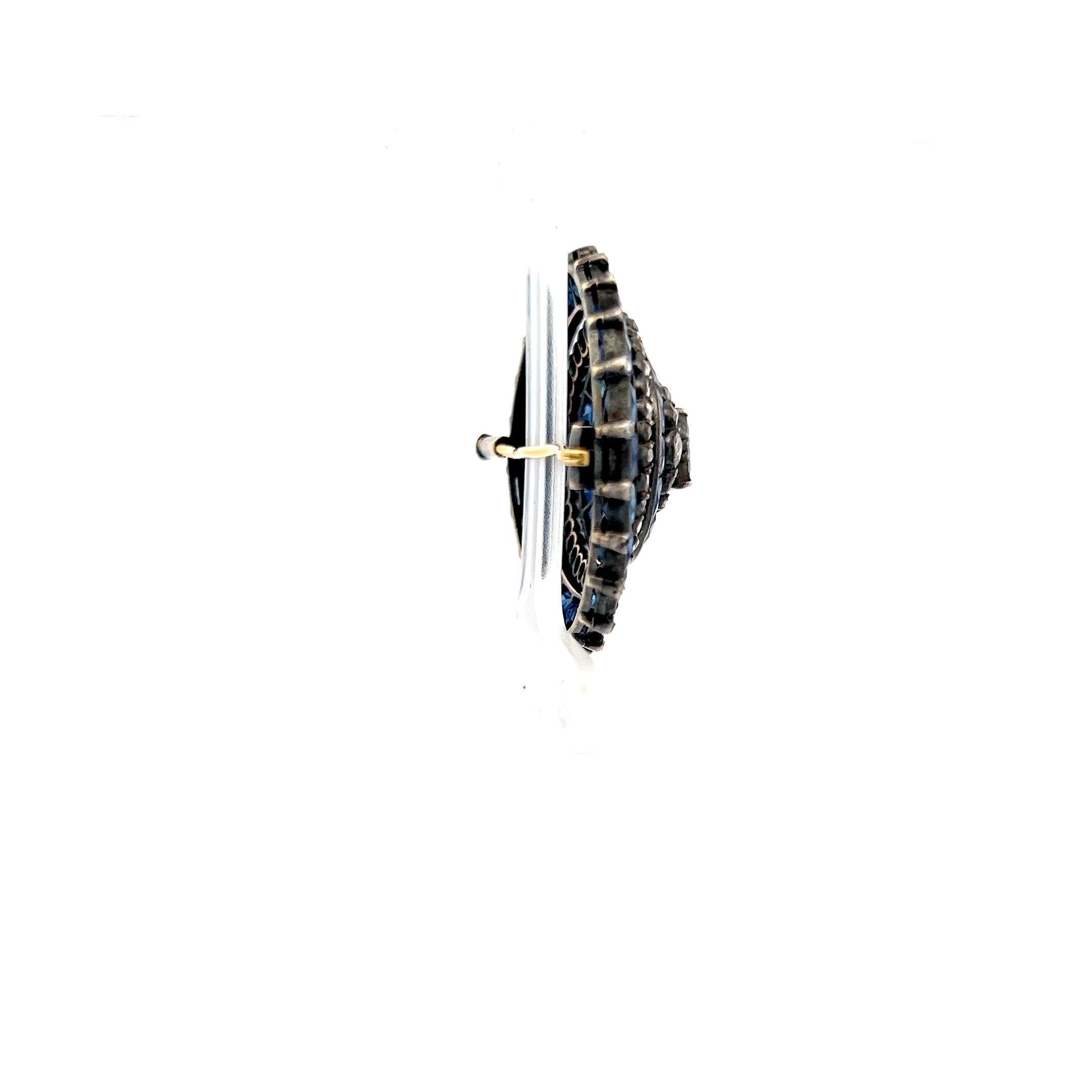 Antique 1.70 Carat Single Cut Diamonds and 16.45 Carat Sapphire Brooch For Sale 4