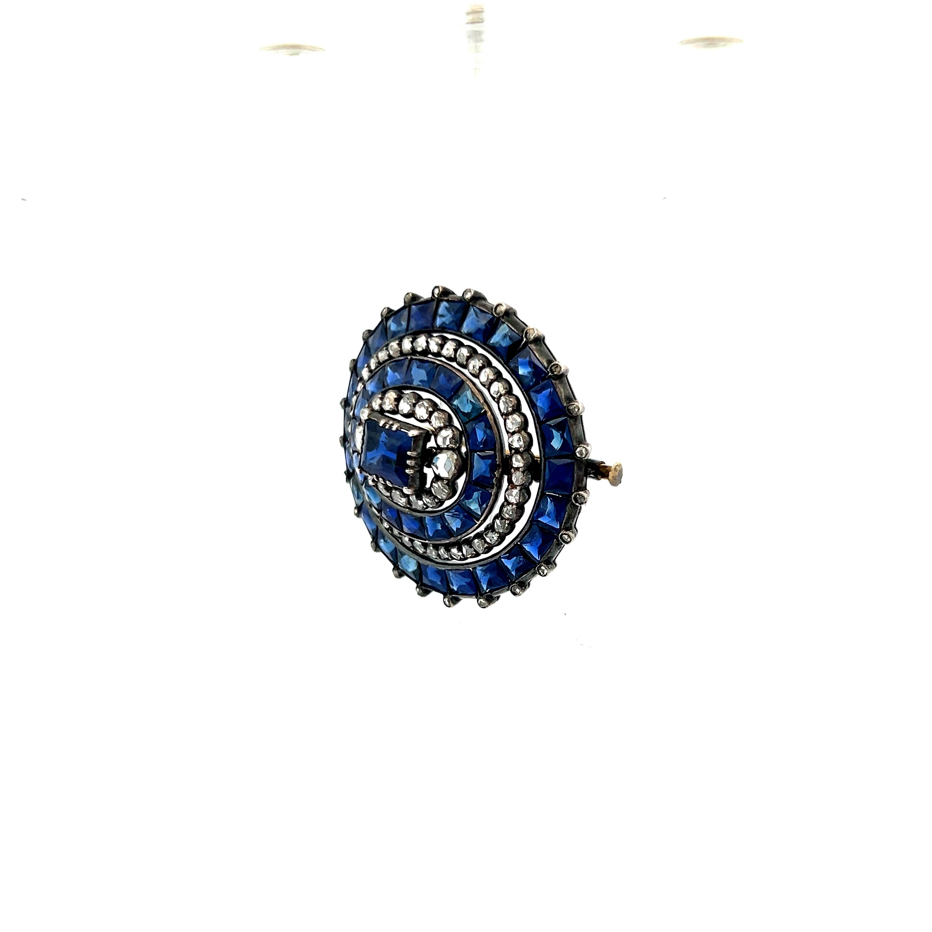 Antique 1.70 Carat Single Cut Diamonds and 16.45 Carat Sapphire Brooch For Sale 5