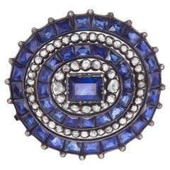 Antique 1.70 Carat Single Cut Diamonds and 16.45 Carat Sapphire Brooch