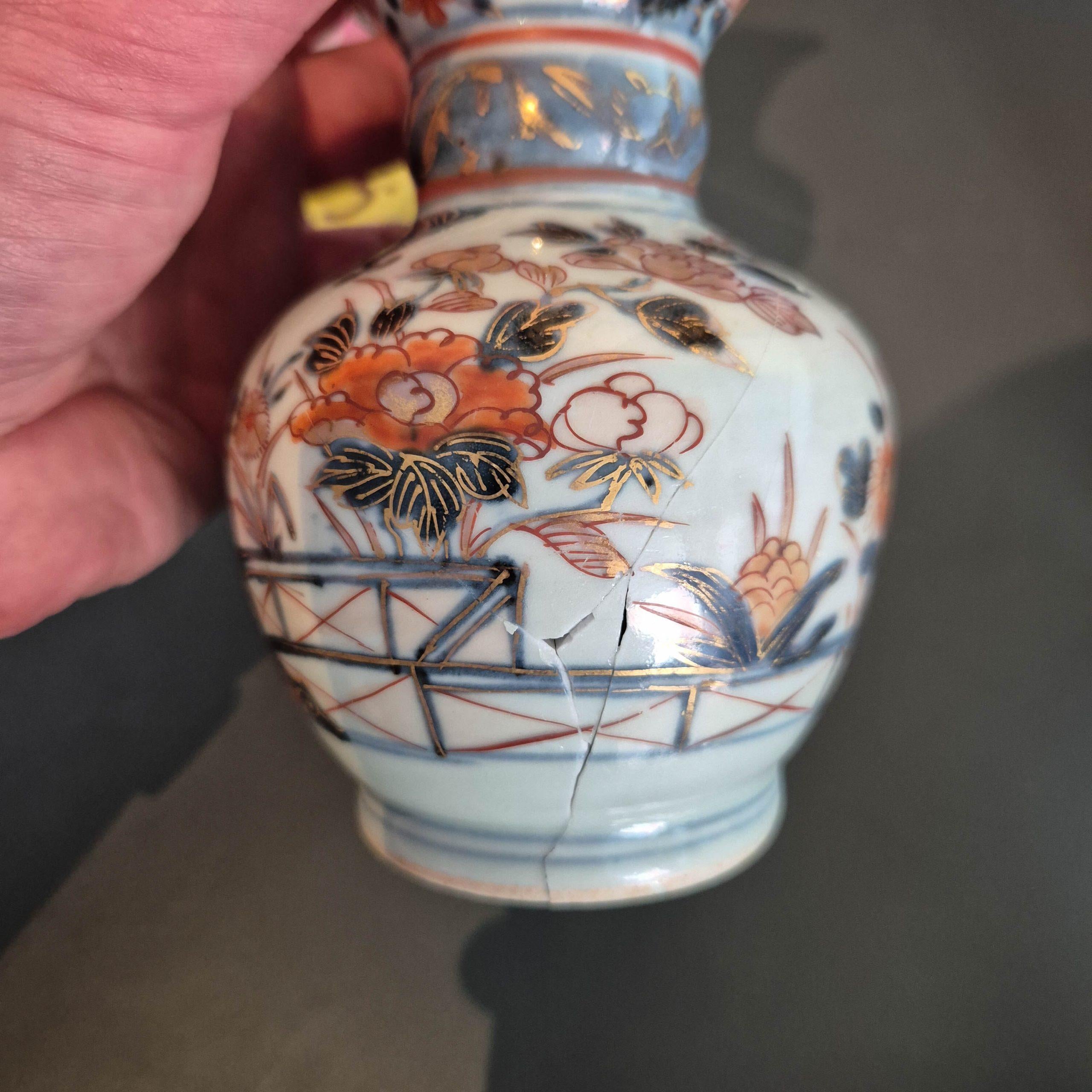 Ancienne 1700-1720 Porcelaine japonaise Imari Edo Garniture Vase Fleurs Shishi en vente 13