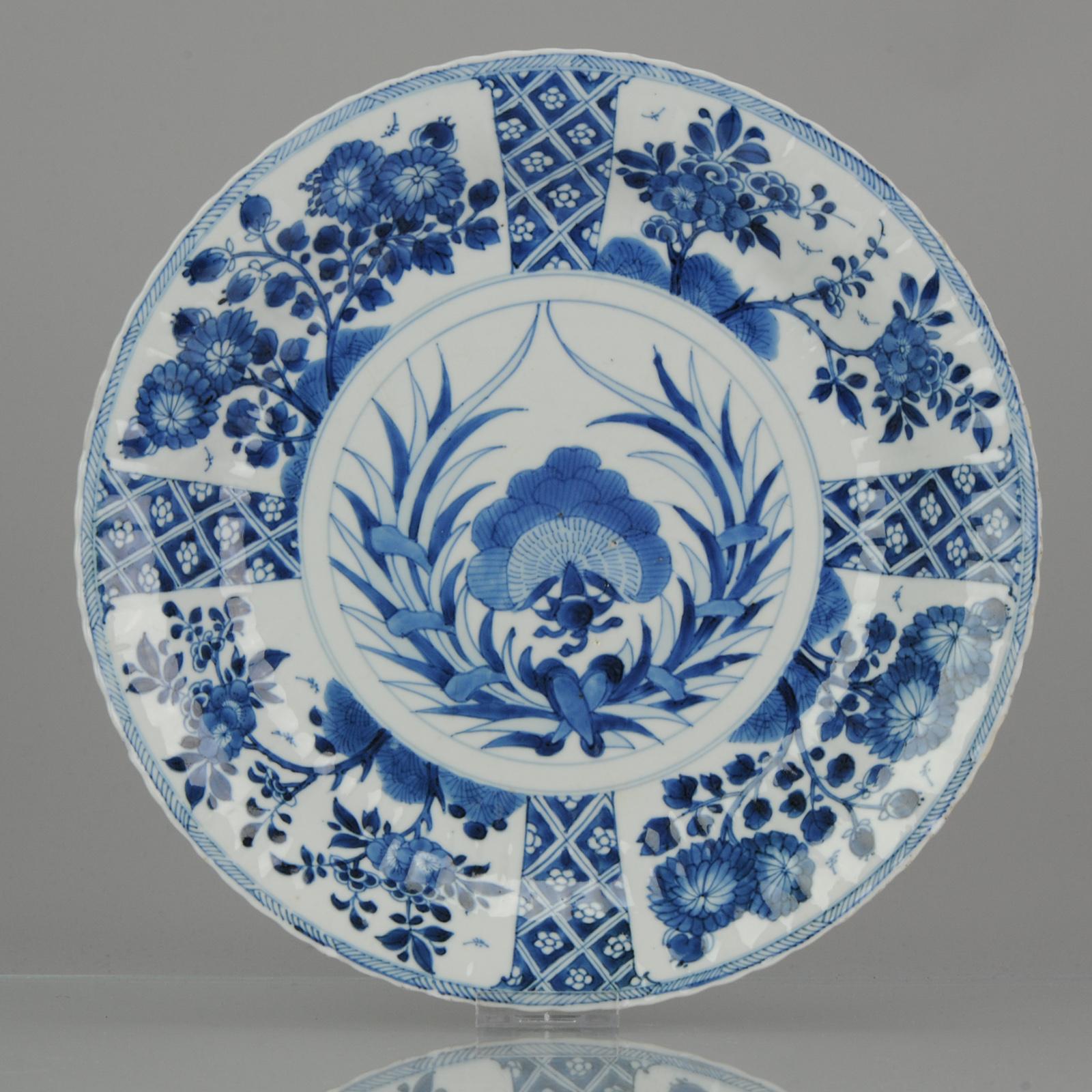 Large and very nice blue and white plate with a stunning flower scene to get lost in. Marked at the base. Real collectors item.

Very high quality cobalt and painting.

For similar examples of this listing see:

