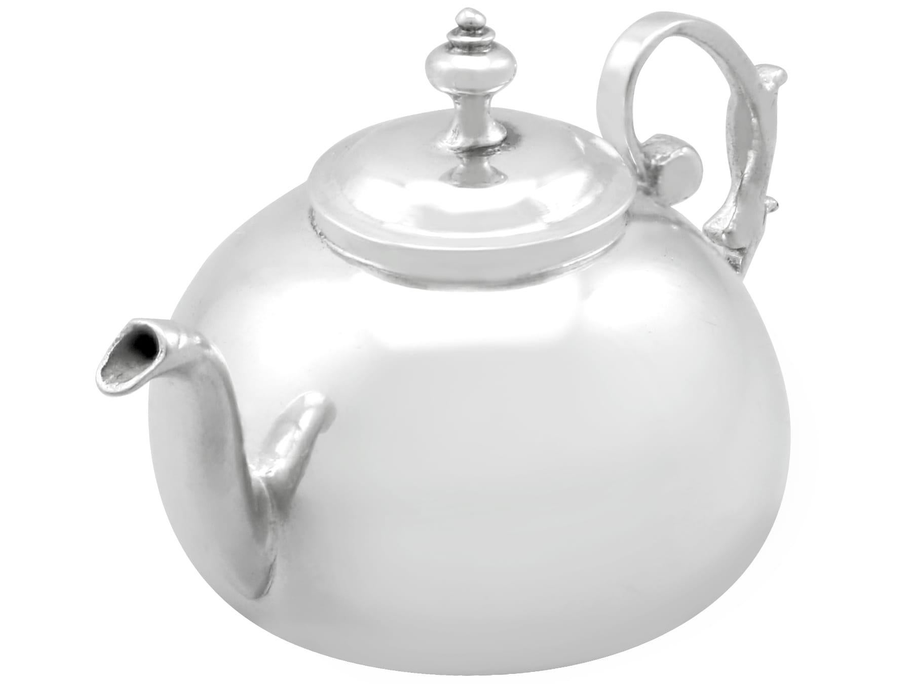 Sterling Silver Antique 1700s Silver Miniature Teapot  For Sale