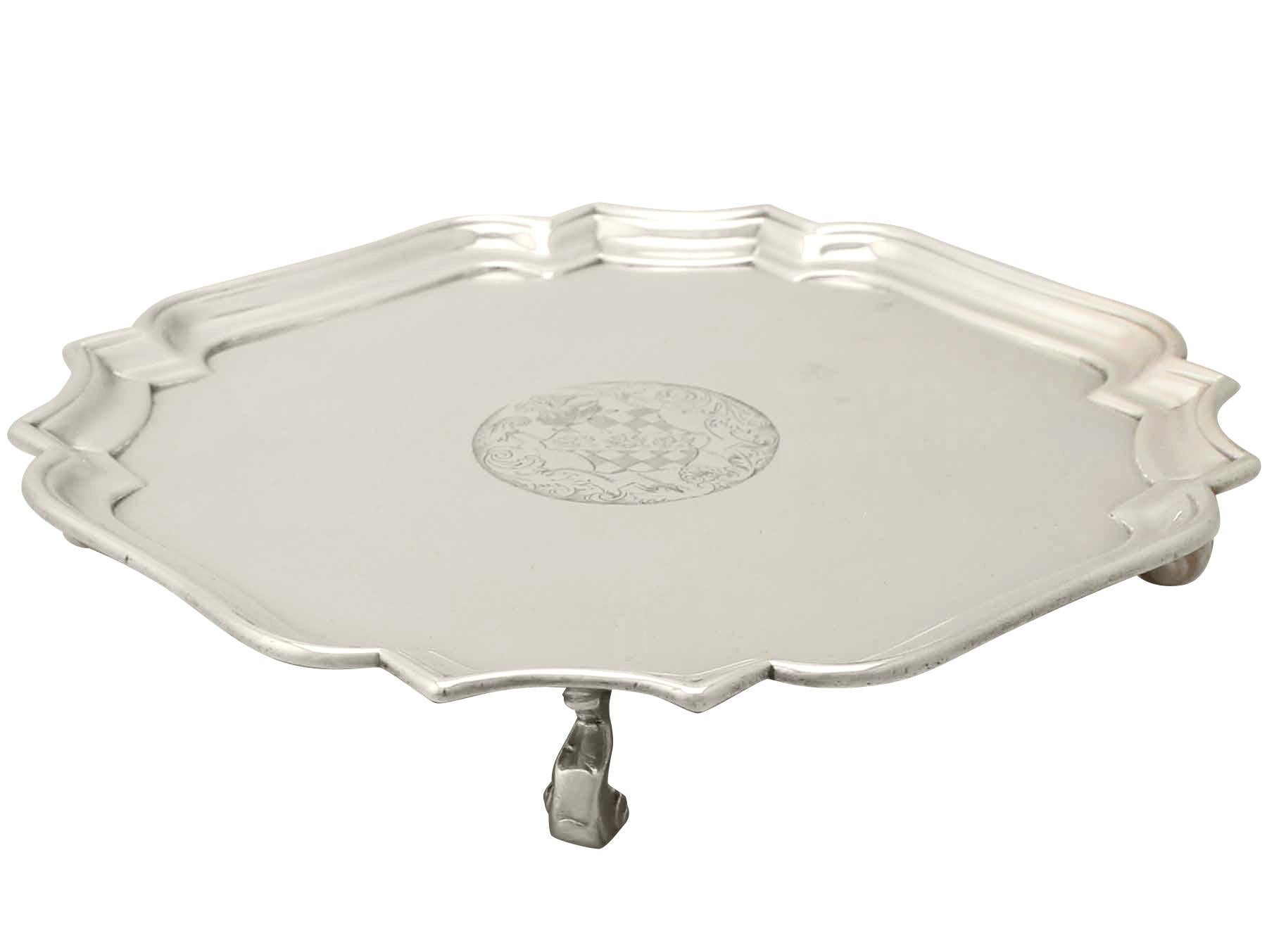 English Antique 1700s George II Sterling Silver Salver by Gabriel Sleath