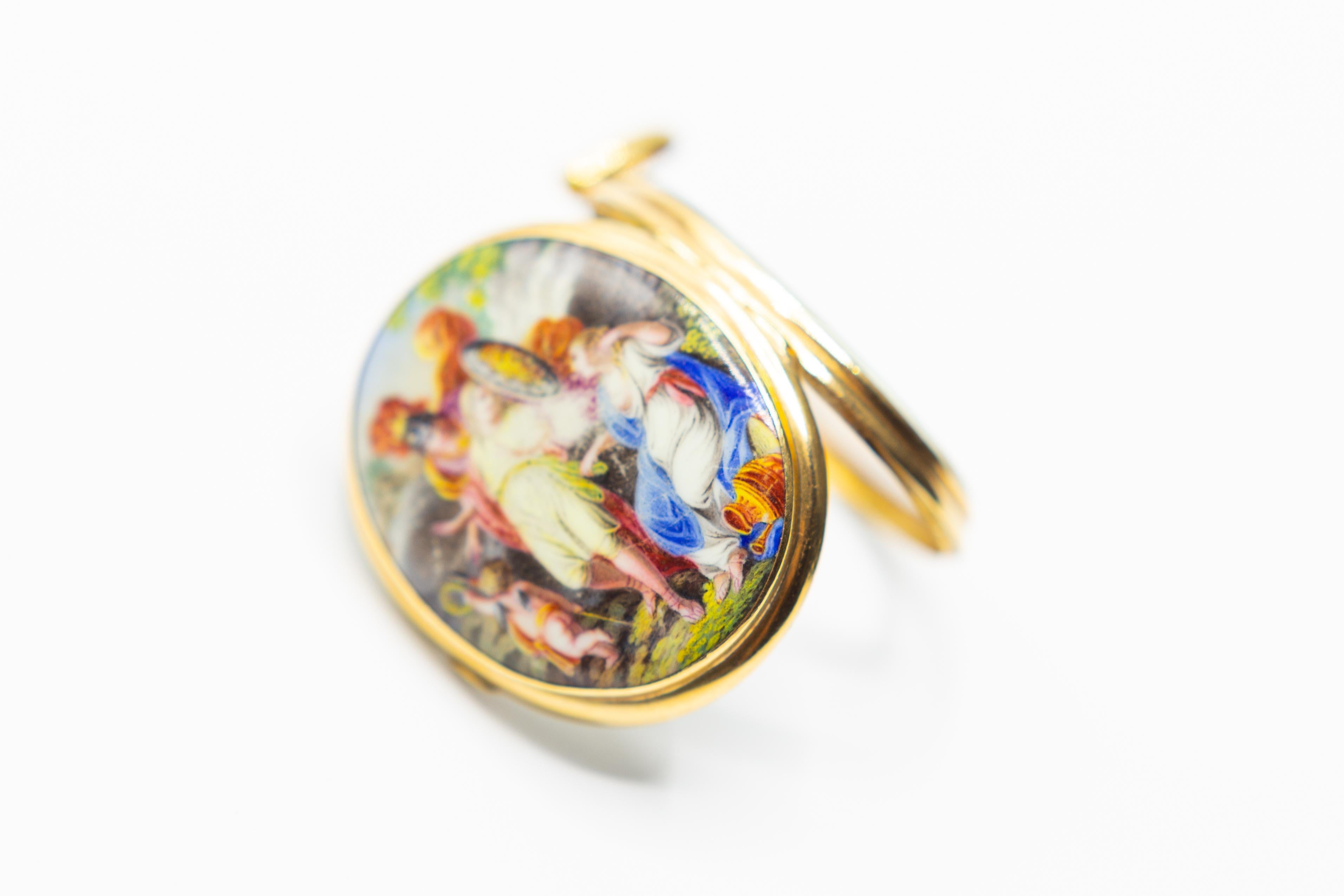 Oval Cut Antique 1700s Gold Miniature Pendant with Greek Mythology Perseus Andromeda For Sale