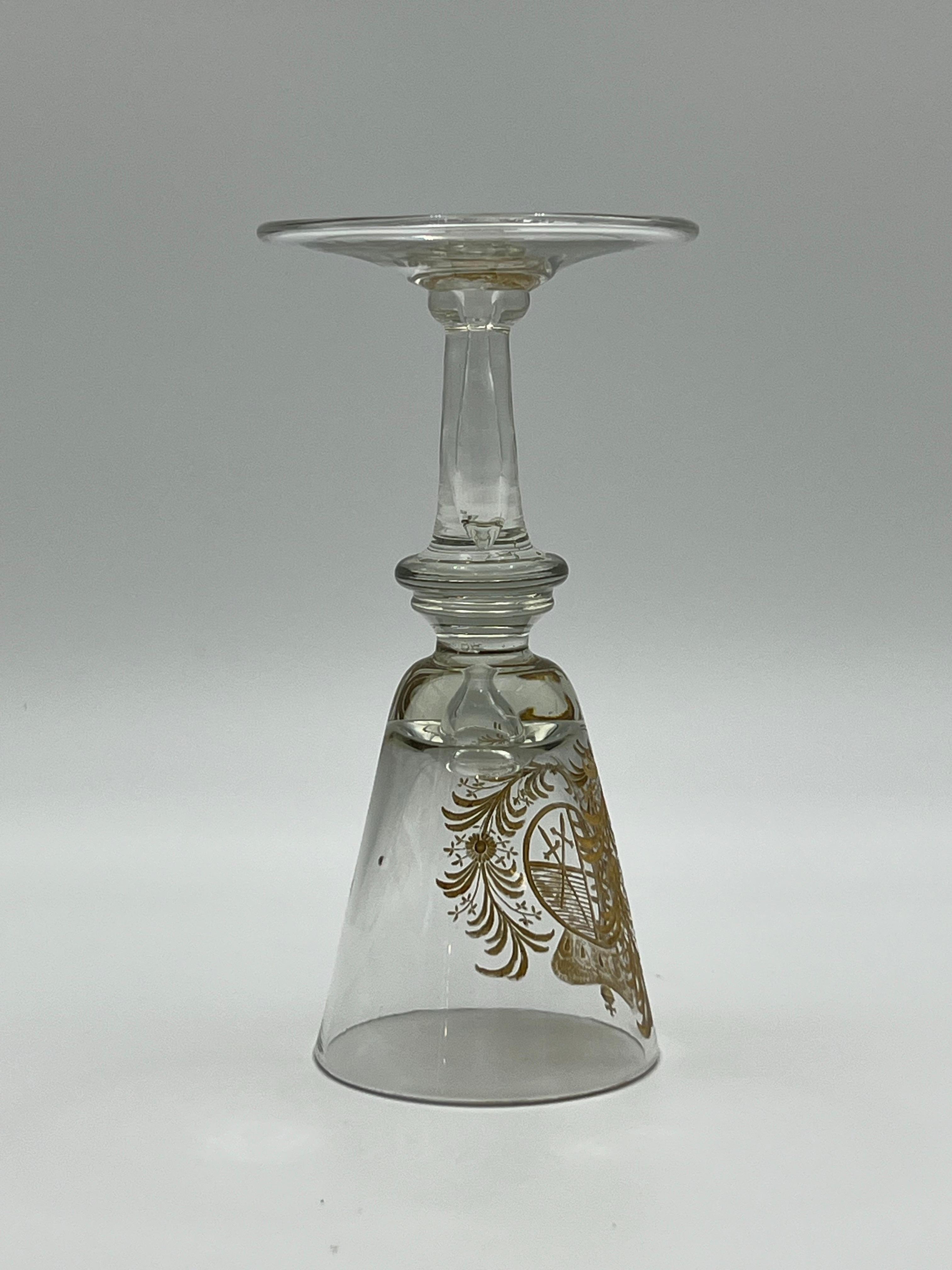 Copa de vino antigua de 1700 con grabado - Escudo de armas en venta 9