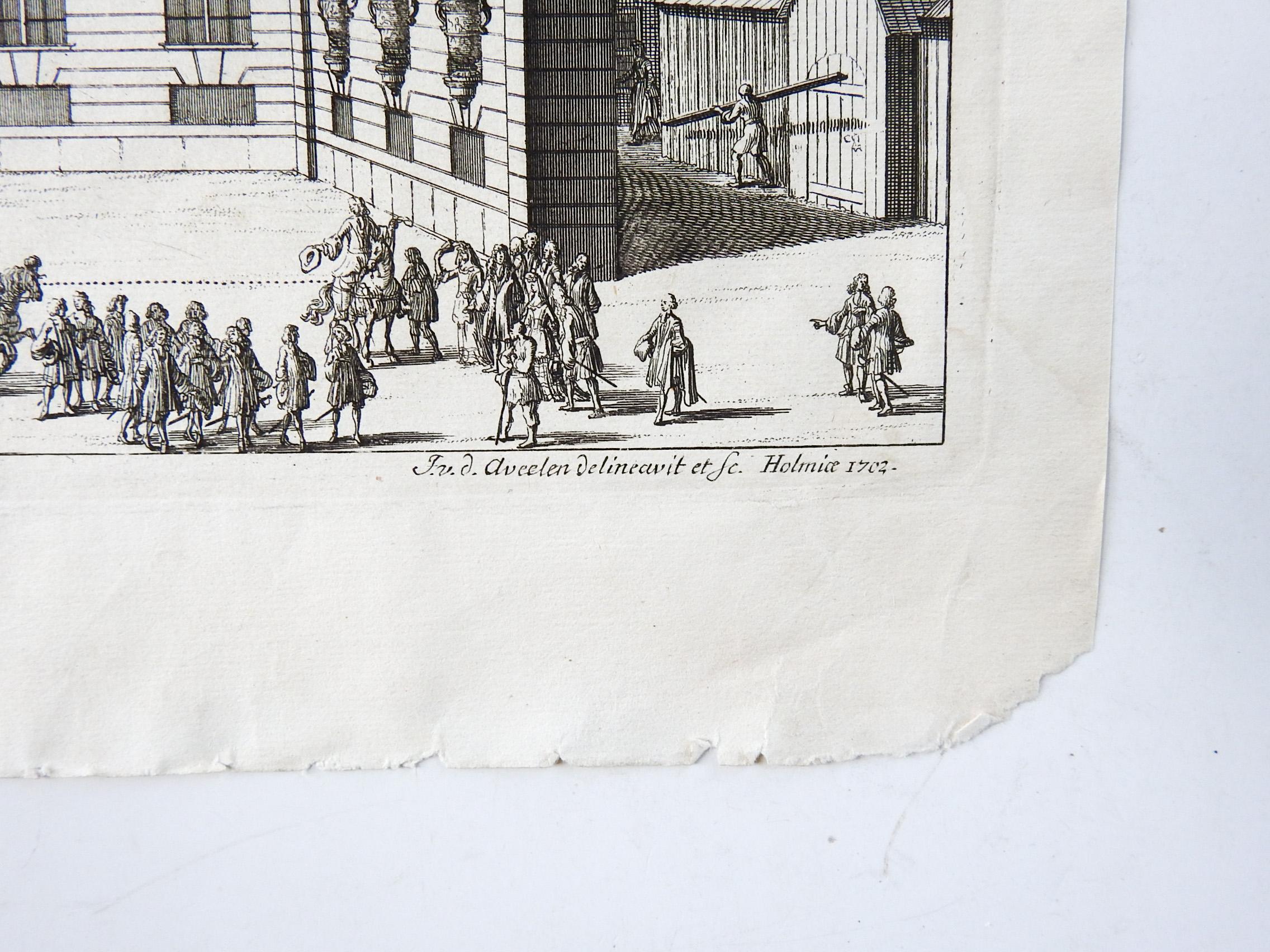 Paper Antique 1702 Swedish Baroque Architectural Etchings - Set of 3 For Sale
