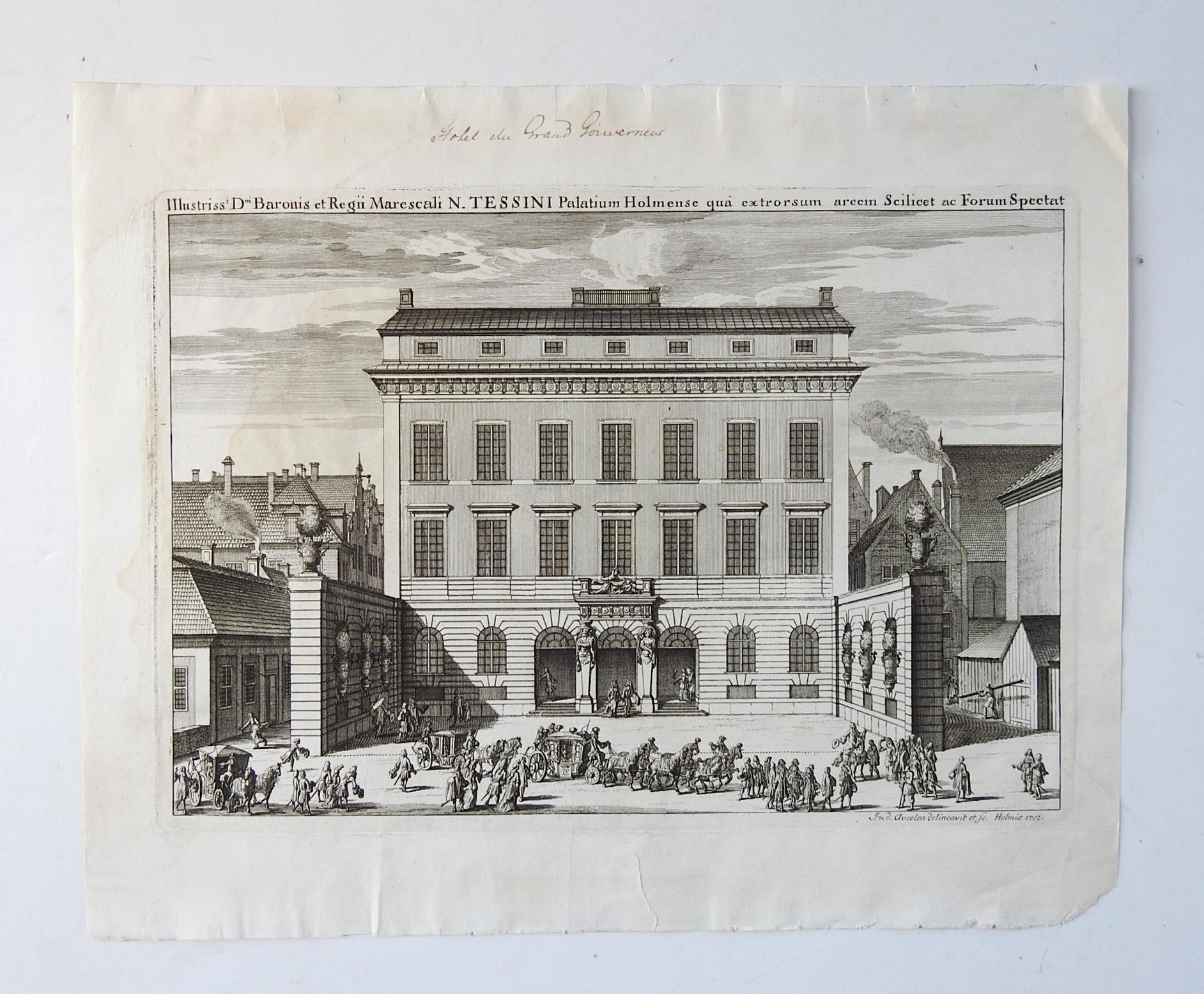 Antike schwedische Barock-Architektur-Radierungen 1702 - 3er-Set (Papier) im Angebot