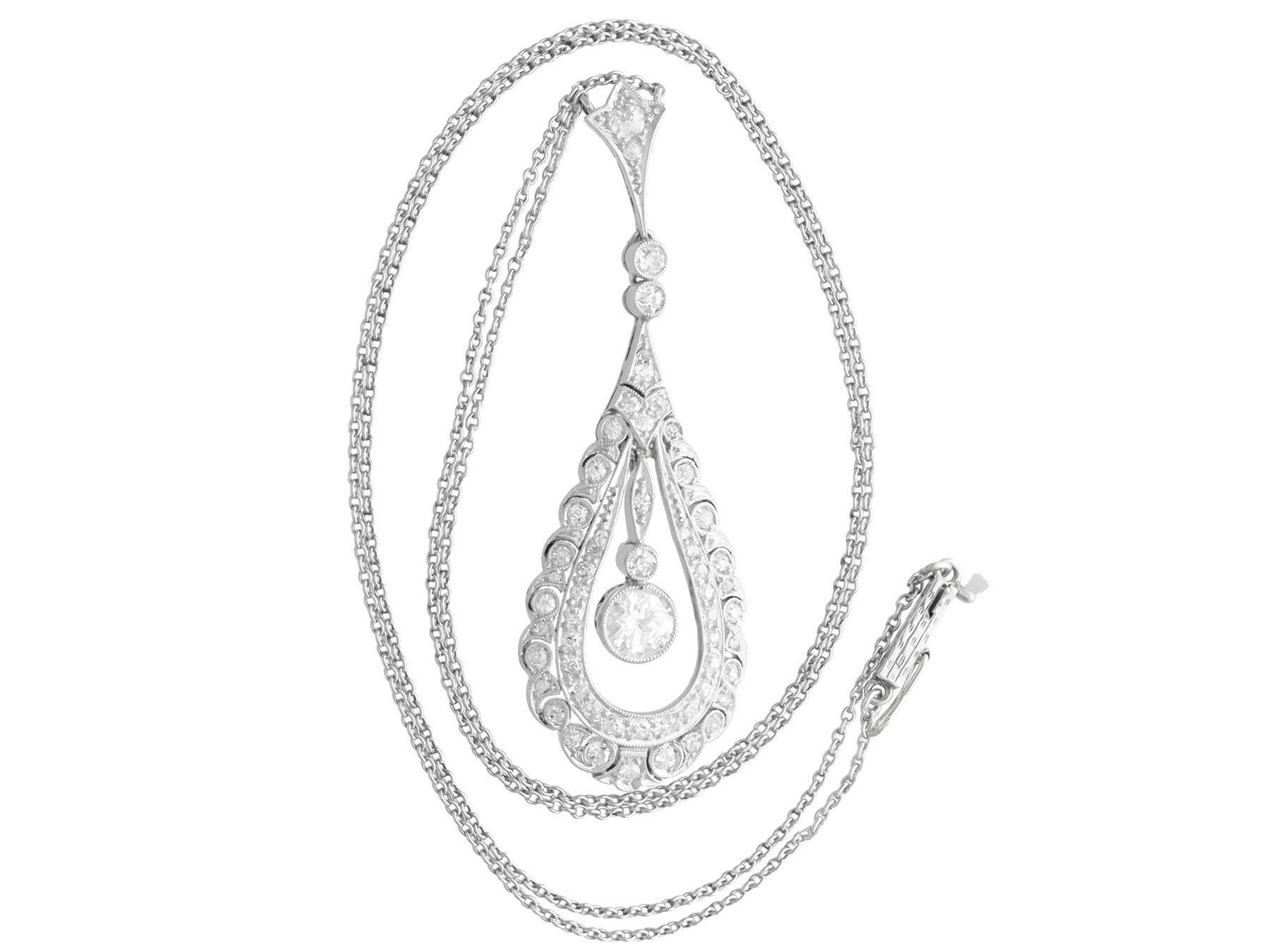 Old European Cut Antique 1.71 Carat Diamond and Platinum Pendant For Sale