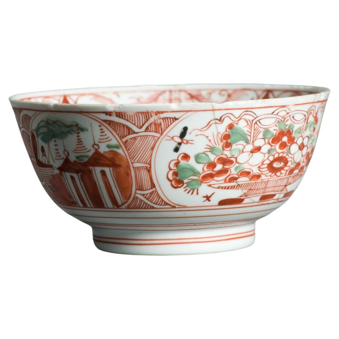 Antique 1720-30 Qing Chinese Porcelain Bowl European Amsterdam Bont Decoration