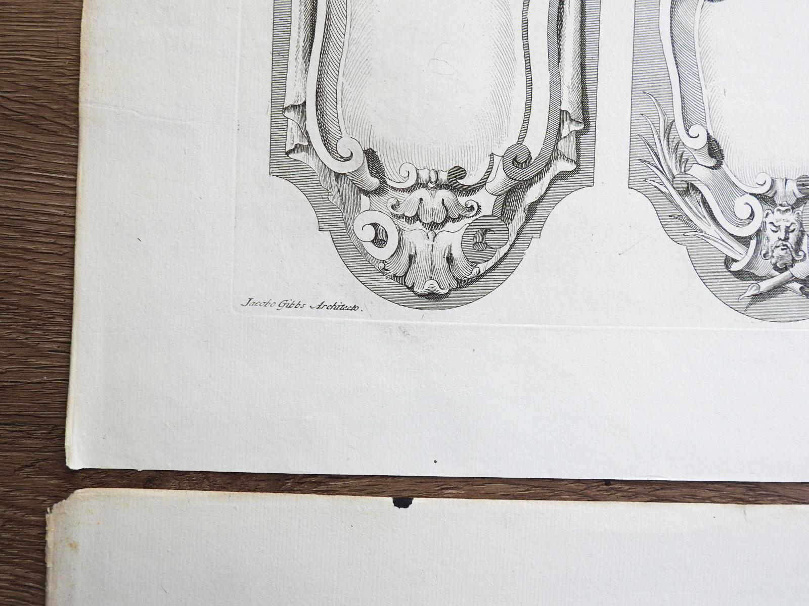 Antike 1728 James Gibbs Architectural Ornament Stiche - Satz von 3 (Graviert) im Angebot