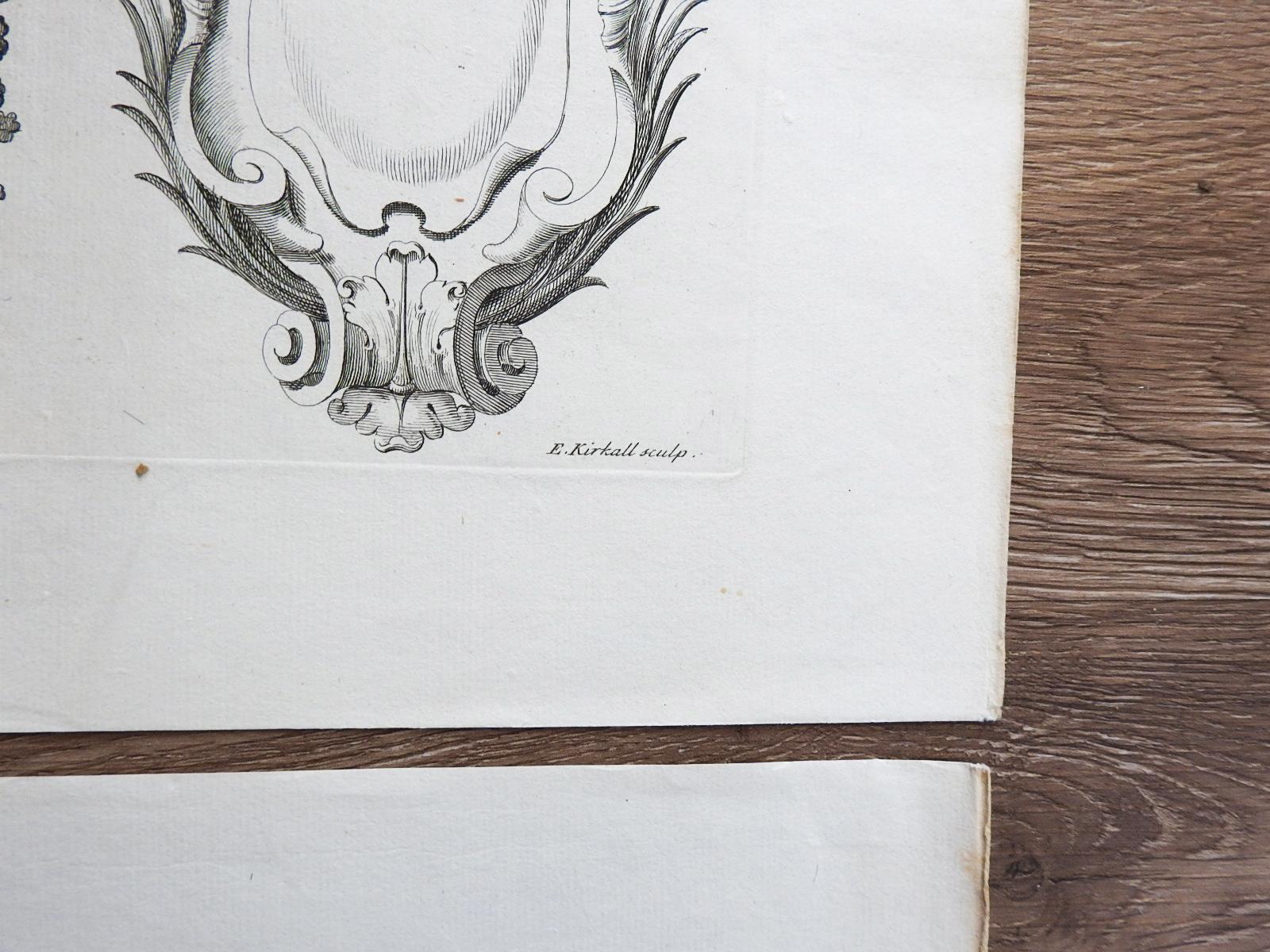 Papier Antique 1728 James Gibbs gravure d'ornements architecturaux - Lot de 3 en vente