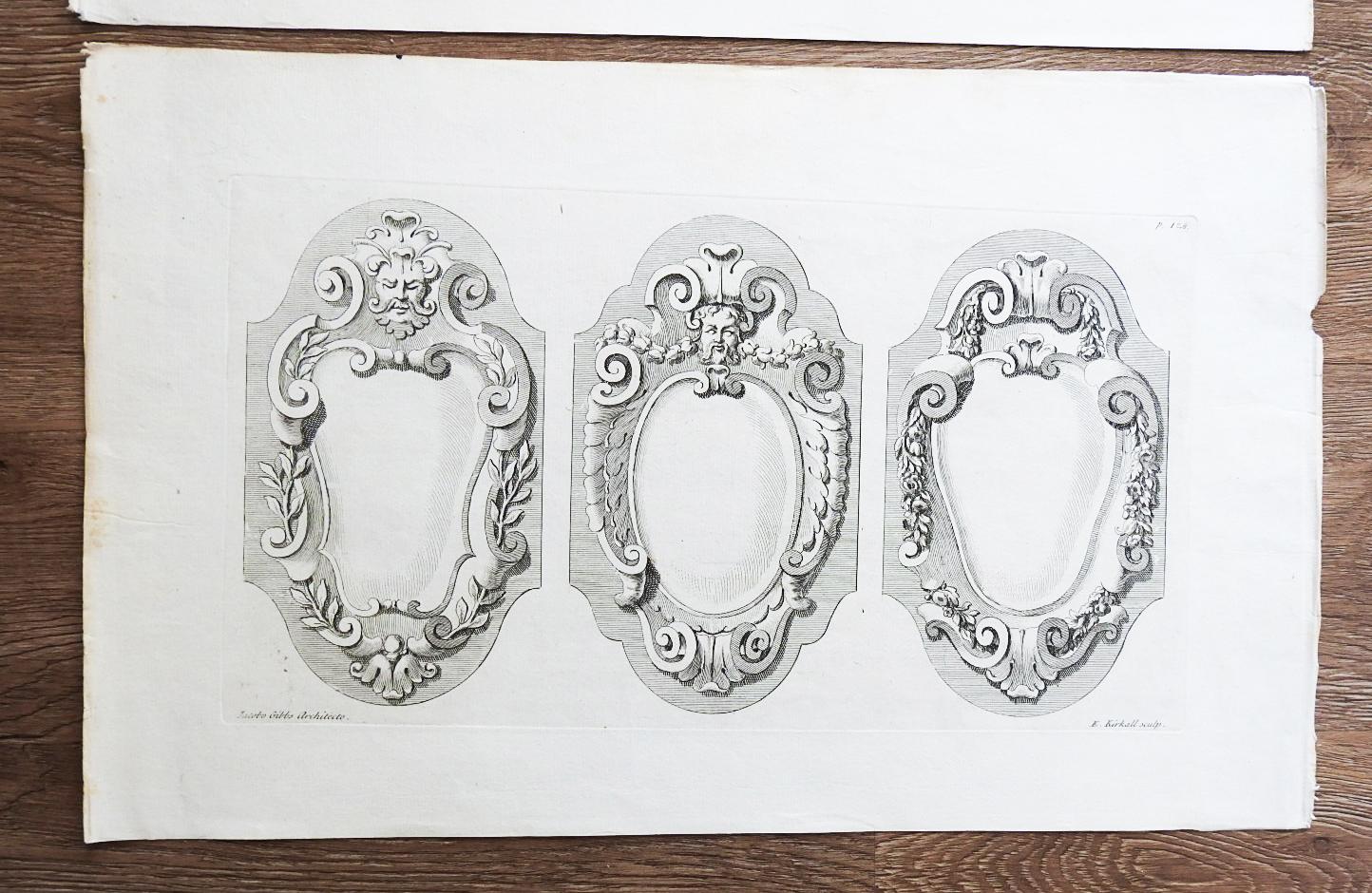 Anglais Antique 1728 James Gibbs gravure d'ornements architecturaux - Lot de 3 en vente