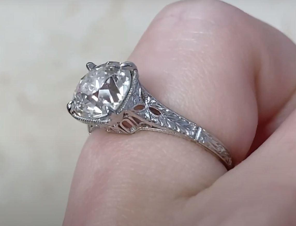 Antique 1.72ct Old European Cut Diamond Engagement Ring, Platinum For Sale 2