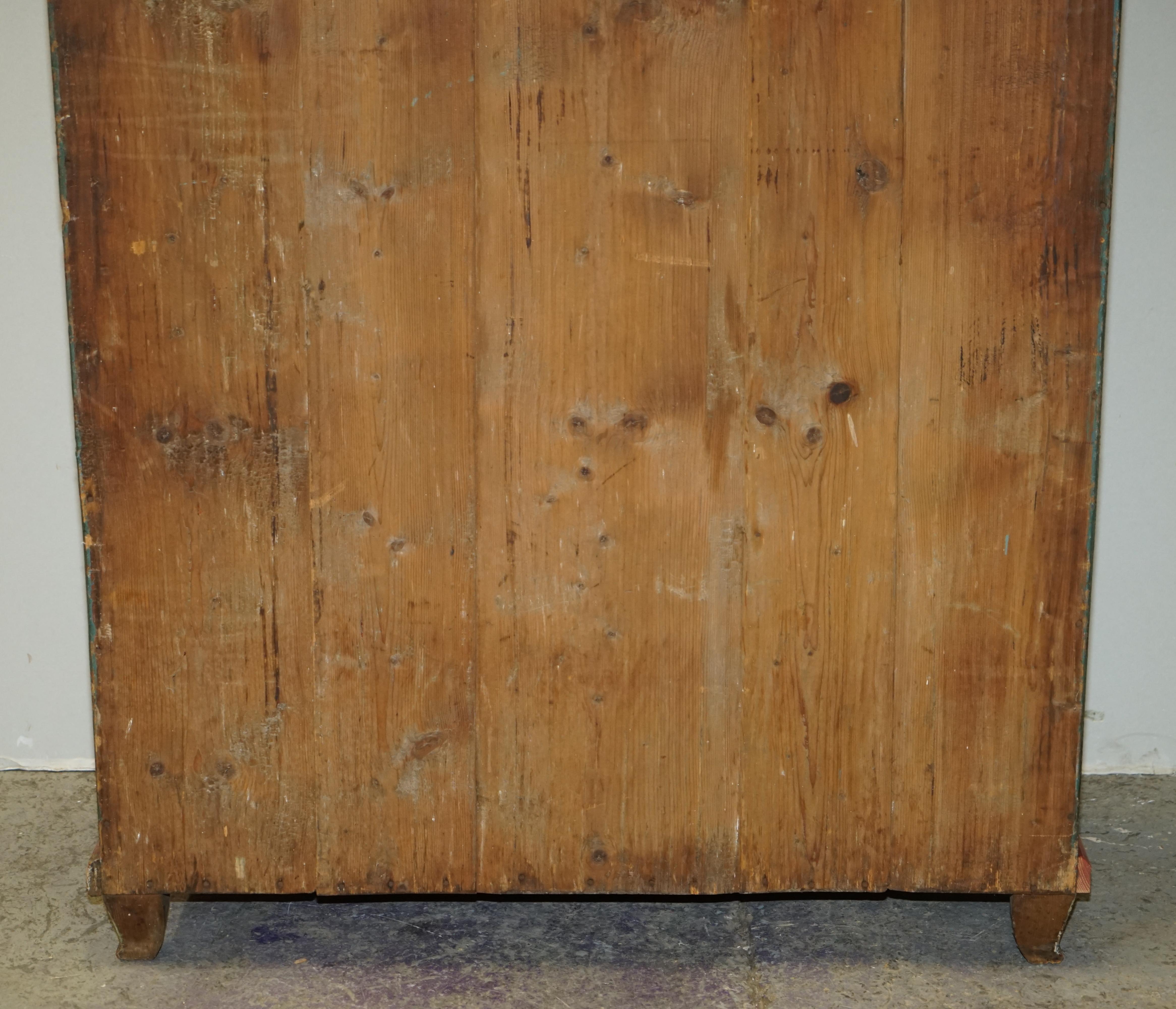 Antique 1738 Dated Oldest Original Paint Housekeepers Folded Linen Wardrobe For Sale 8