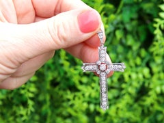 Antique 1.74 Carat Diamond and Platinum Cross Pendant