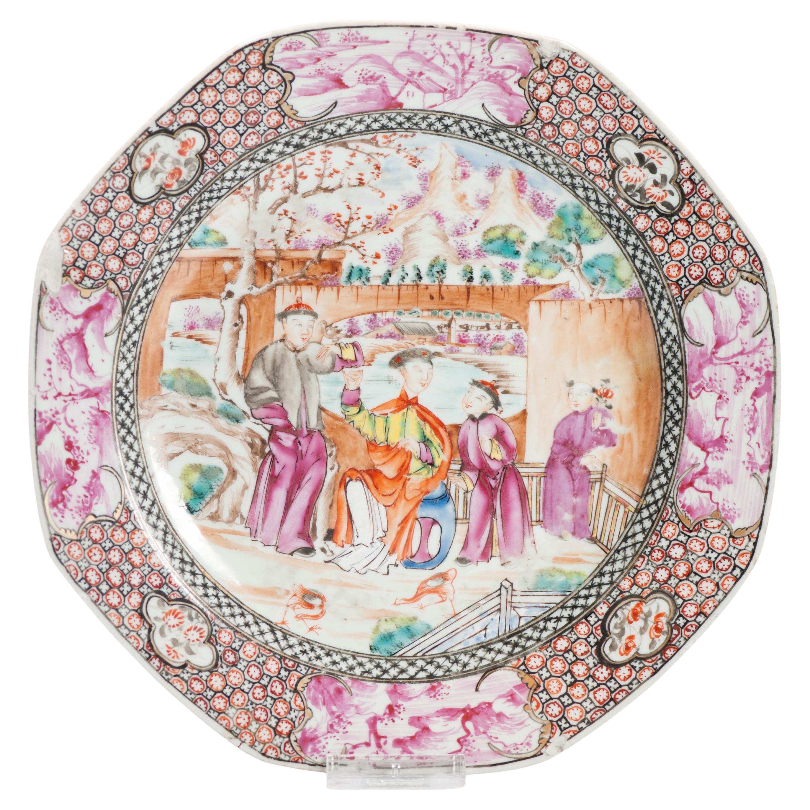Antique 1740-1750 Chinese Porcelain Dish China Figural Rose Qianlong Period