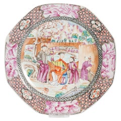 Antique 1740-1750 Chinese Porcelain Dish China Figural Rose Qianlong Period