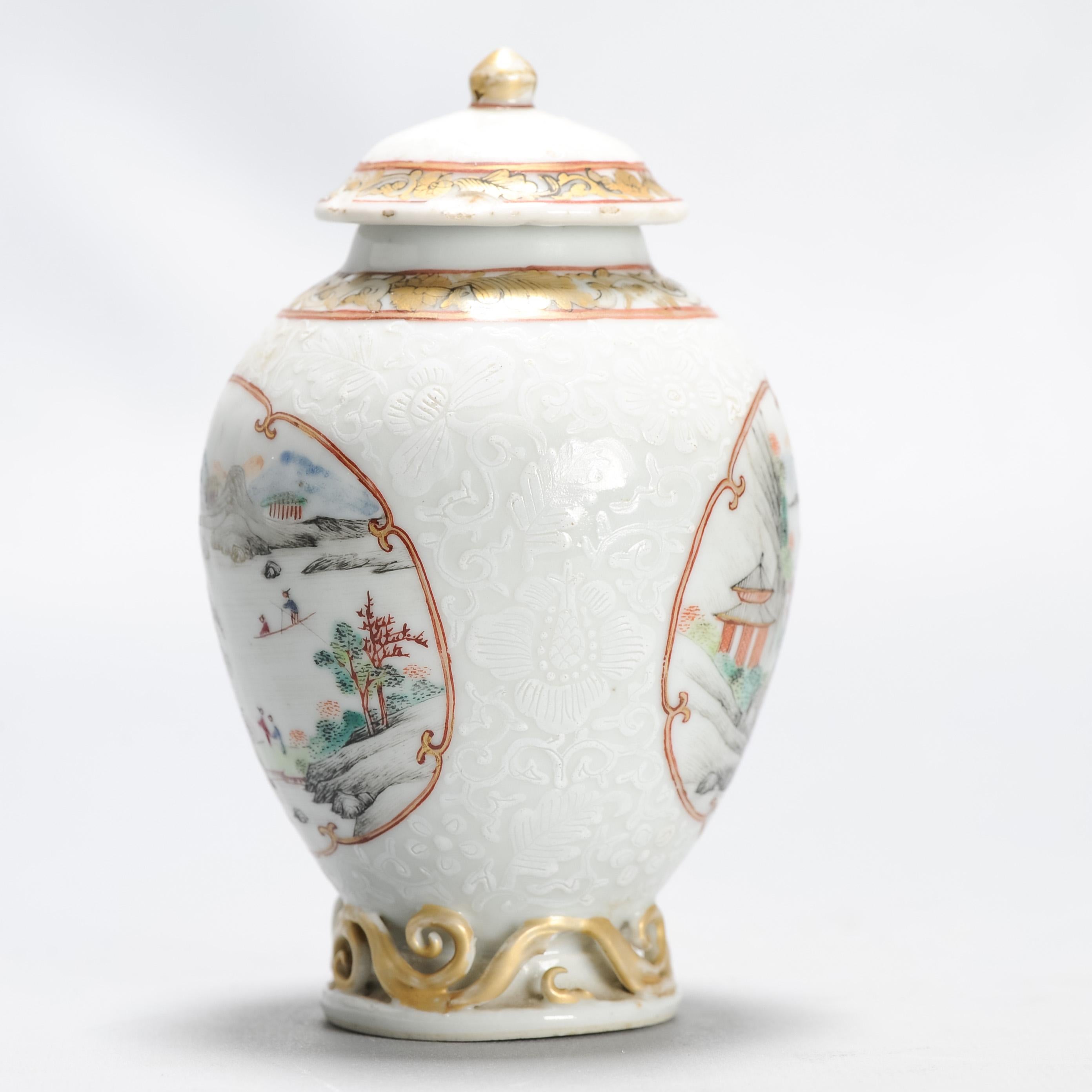 Antique 1740-1750 Chinese Porcelain Yongzheng/Qianlong Tea Caddy Famille Rose For Sale 7