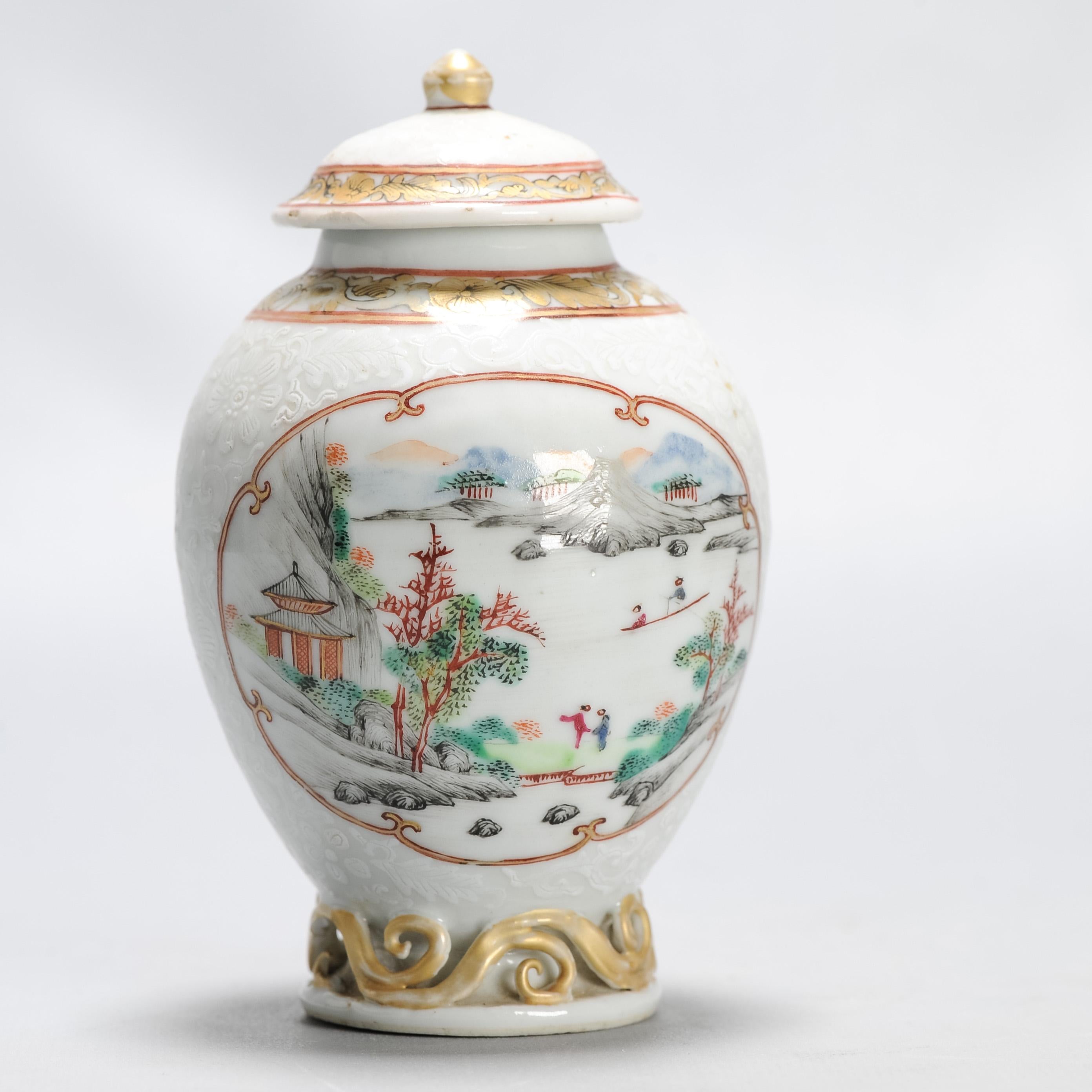 Antique 1740-1750 Chinese Porcelain Yongzheng/Qianlong Tea Caddy Famille Rose For Sale 1