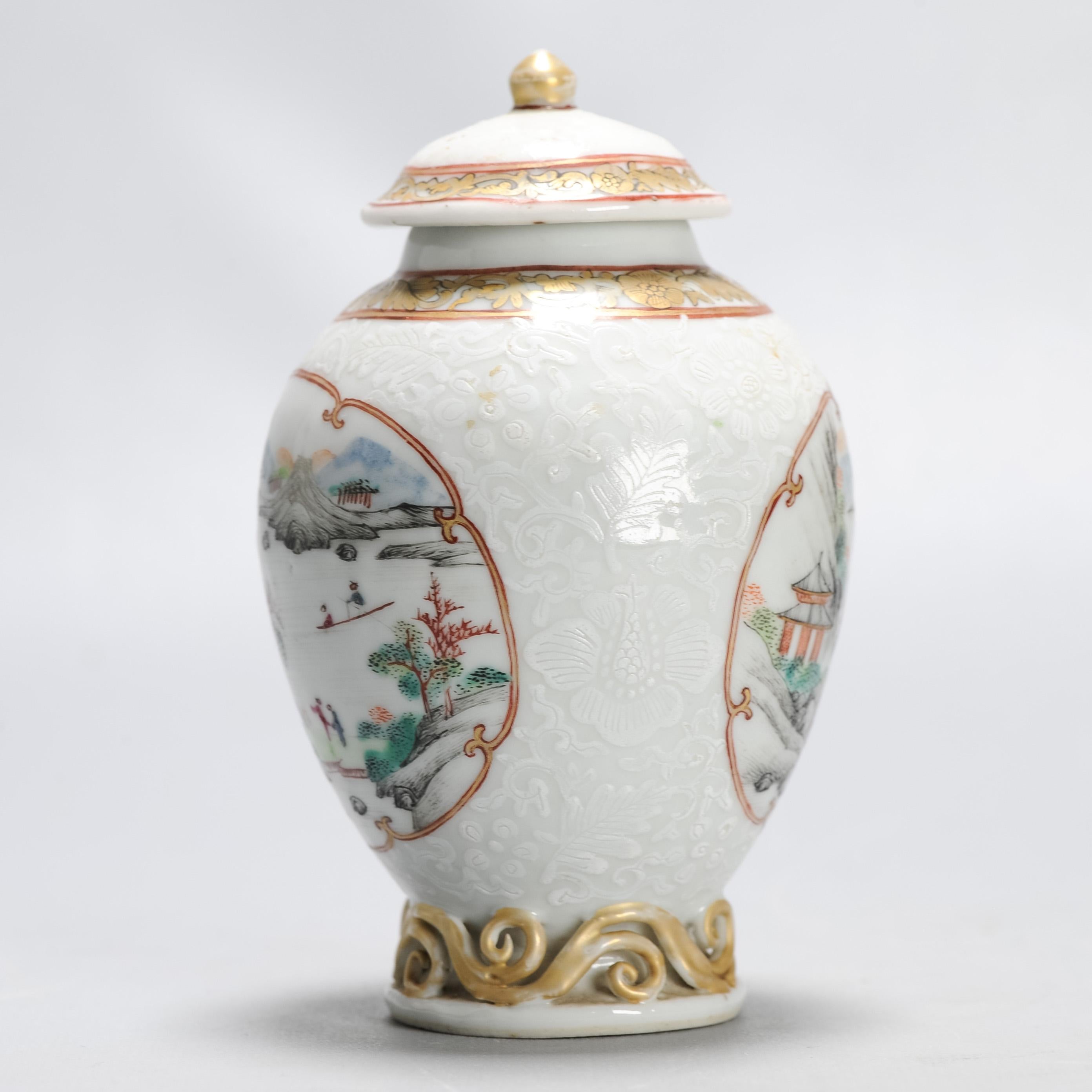 Antique 1740-1750 Chinese Porcelain Yongzheng/Qianlong Tea Caddy Famille Rose For Sale 2