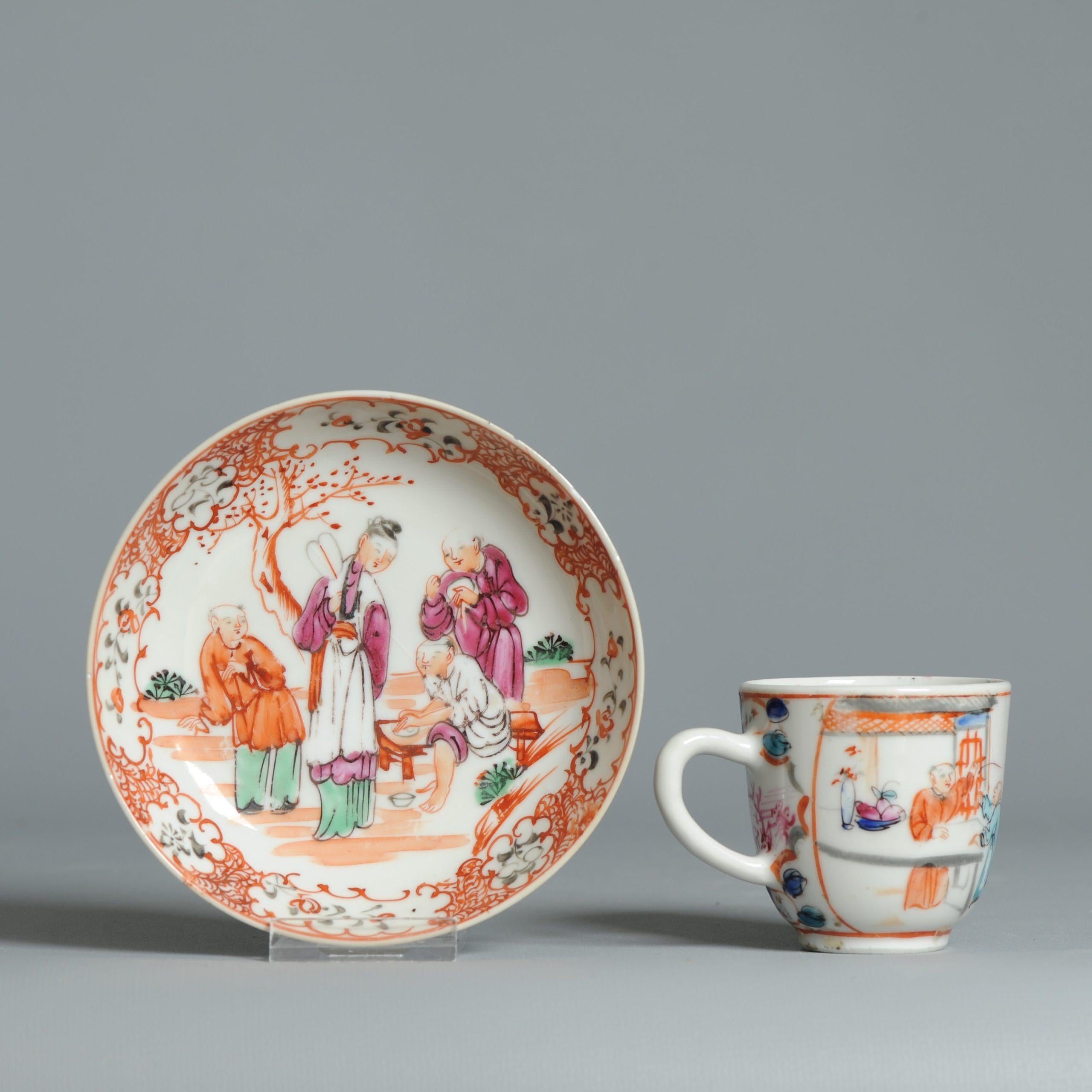 Antike 1740-1760 Chinesisch Porzellan Kaffee Set China Figural Rose Qianlong Perio (Qing-Dynastie) im Angebot