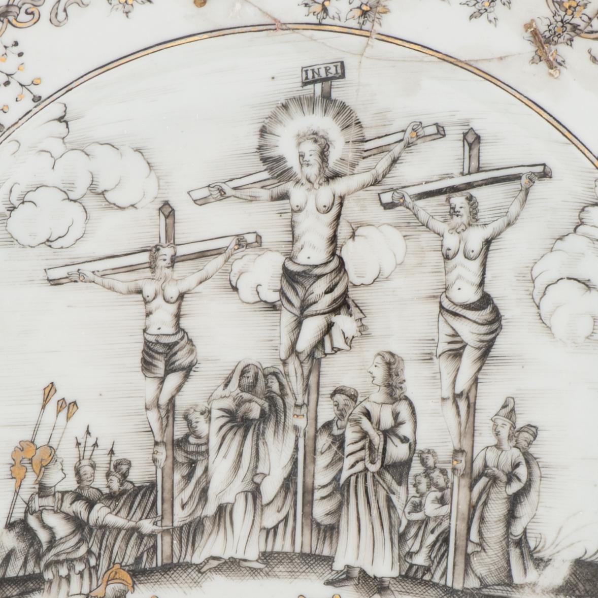 Antique 1740 Encre de Chine Commande Chinese Porcelain Jesus Plate Qing China 3