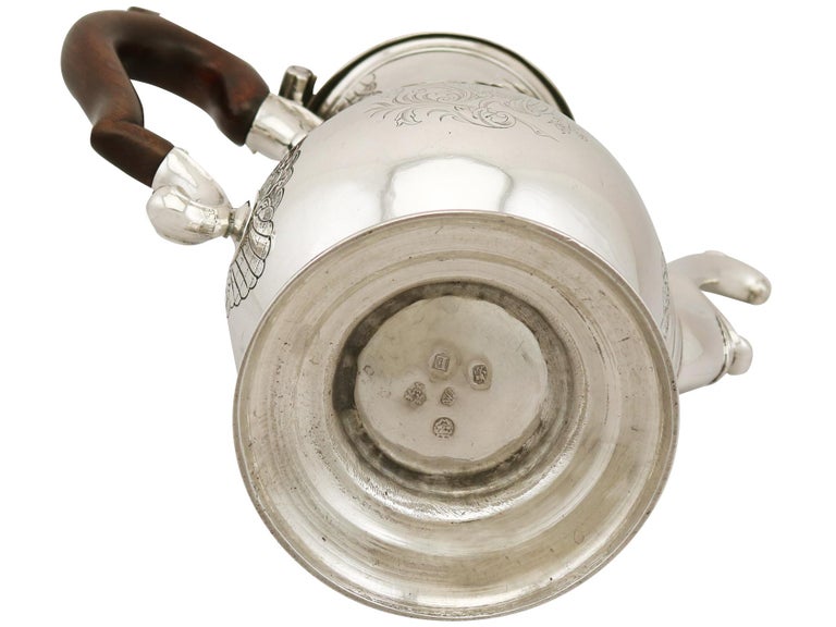Antique 1740s Newcastle Sterling Silver Coffee Pot For Sale at