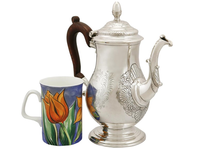 Antique 1740s Newcastle Sterling Silver Coffee Pot For Sale at