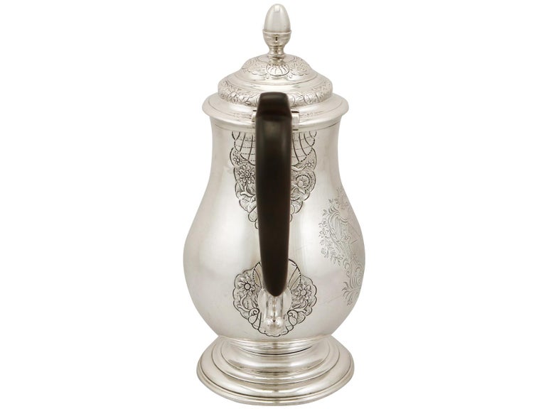 Antique 1740s Newcastle Sterling Silver Coffee Pot For Sale at