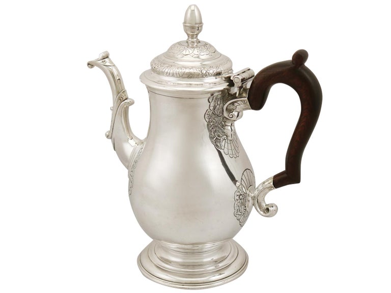 Antique 1740s Newcastle Sterling Silver Coffee Pot For Sale at