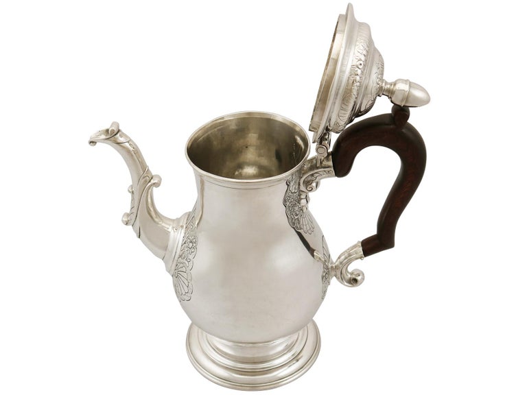 Antique 1740s Newcastle Sterling Silver Coffee Pot For Sale at