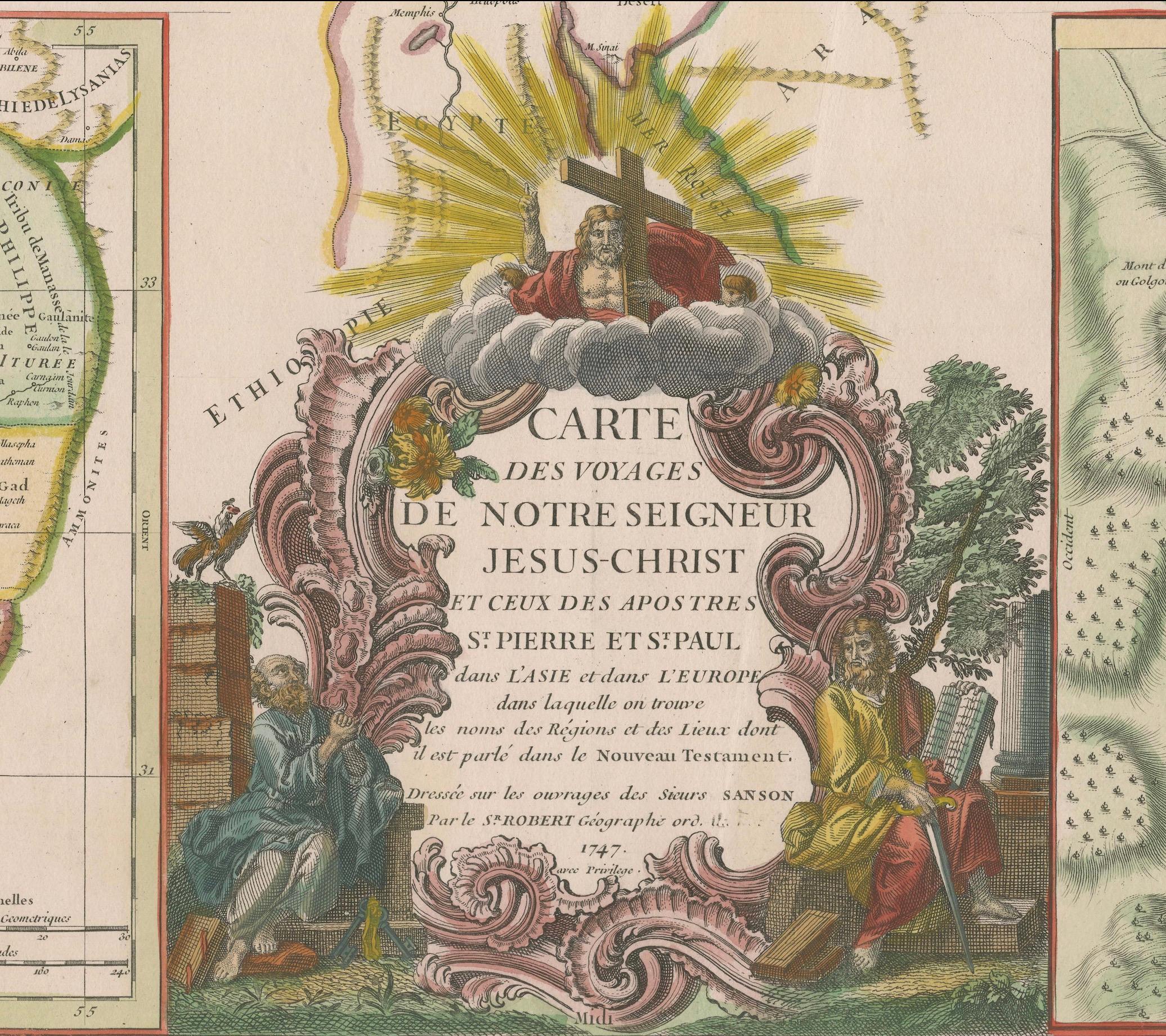 German Antique 1743 Map – Travels of Jesus Christ & Apostles by Seutter For Sale