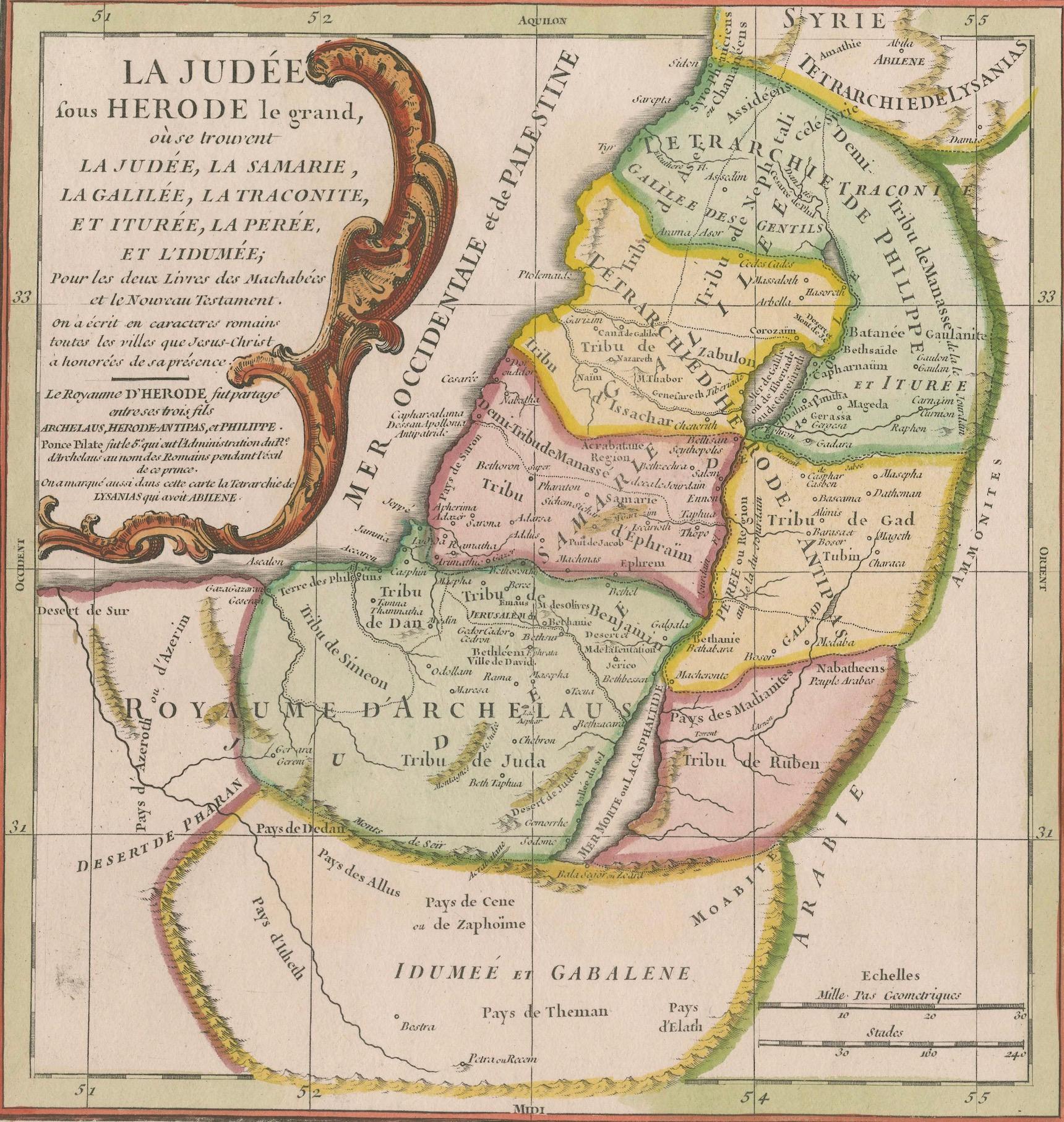 Engraved Antique 1743 Map – Travels of Jesus Christ & Apostles by Seutter For Sale