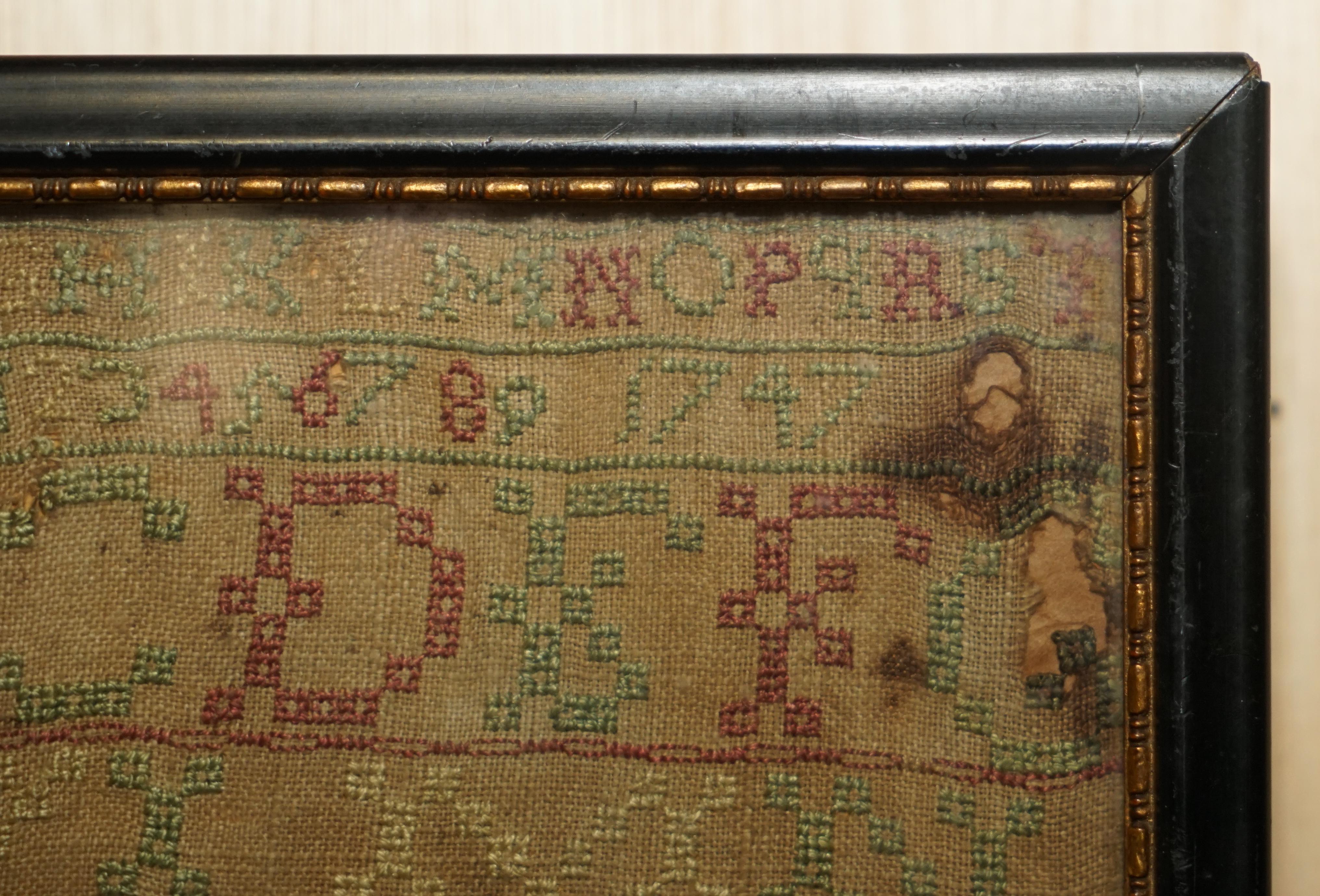 Scottish Antique 1747 Mary Campbell of Scotland George II Needlework Sampler For Sale