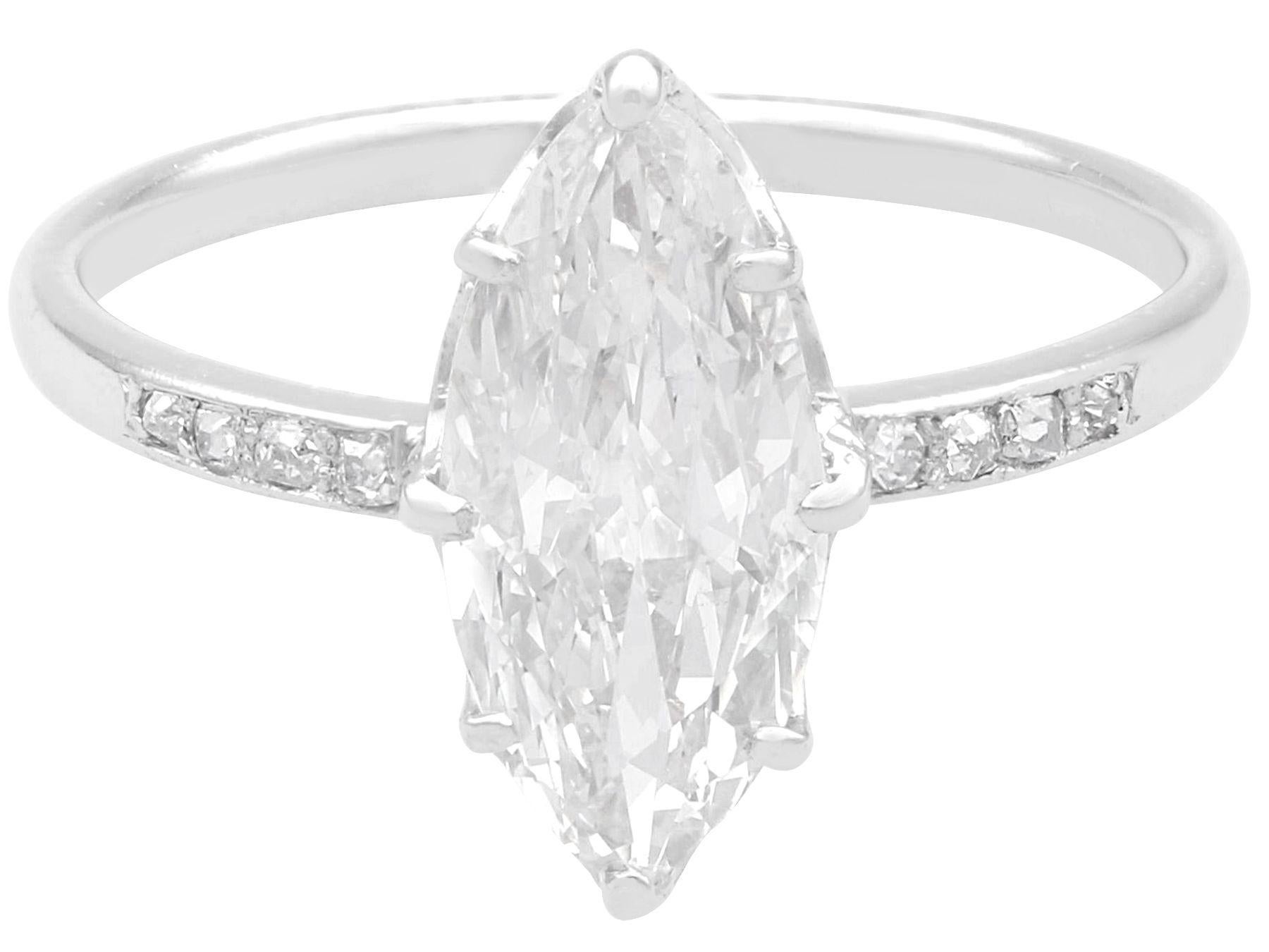 Marquise Cut Antique 1.75 Carat Diamond and Platinum Solitaire Ring For Sale