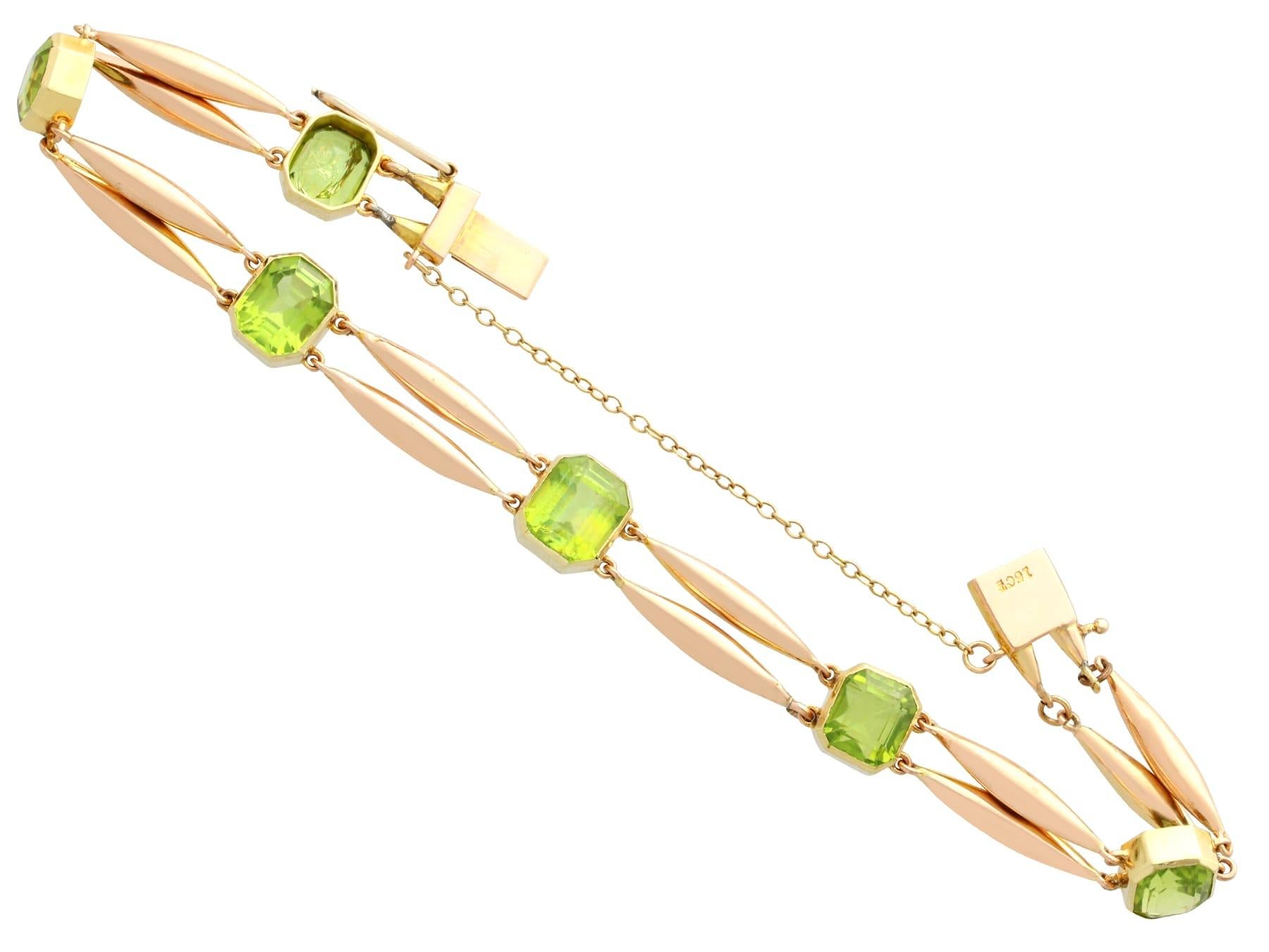 Square Cut Antique 17.50ct Peridot and Rose Gold Bracelet For Sale