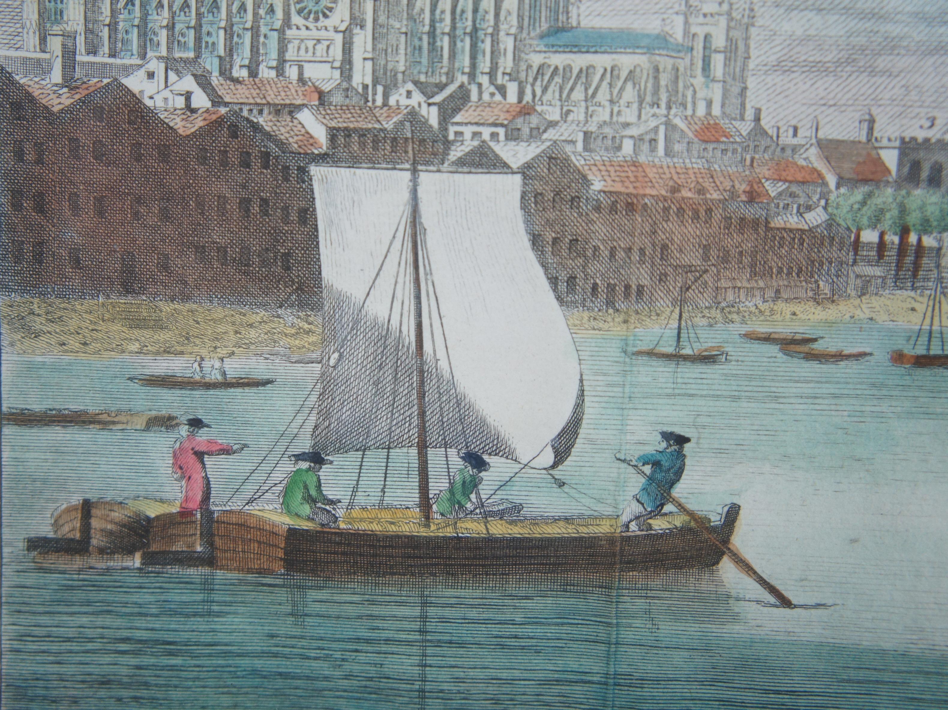Gravure sur cuivre ancienne de 1755 représentant le Westminster Bridge et l'arpentage de Lambeth à Londres en vente 3
