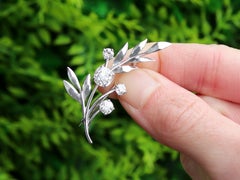 Antique 1.76 Carat Diamond and 18k White Gold Floral Brooch Circa 1900